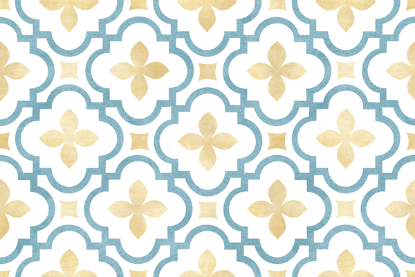 Azure Gold Splash Screens mit blauen und goldenen Kachelmotiven für mediterrane Eleganz und Schutz in der Küche.