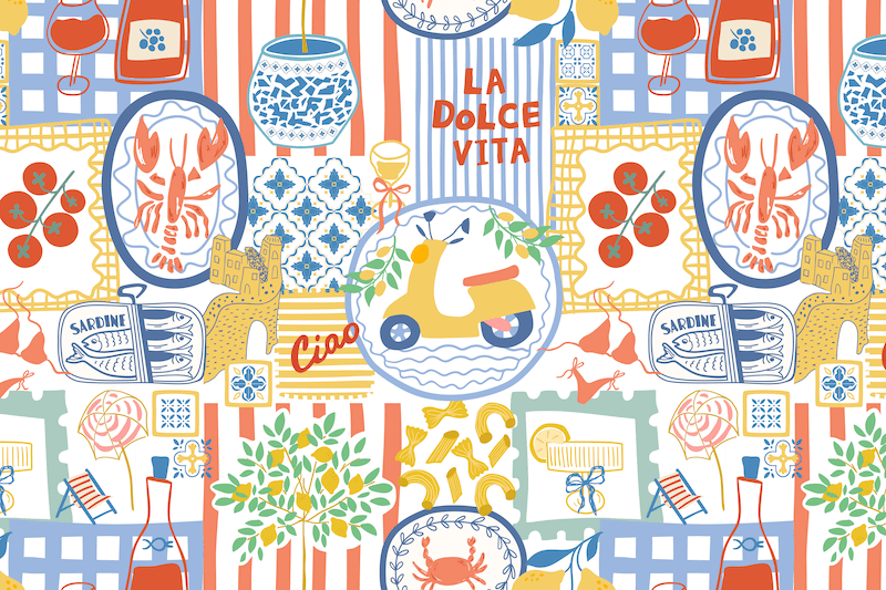 Dolce Vita Kollektion: farbenfrohes Design mit Vespa, Zitronen, italienischen Symbolen und sommerlichen Stimmungen. Bringt la dolce vita in Ihre Küche.