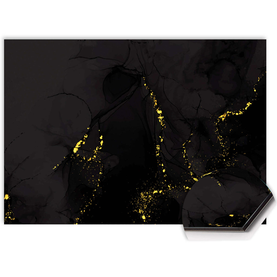 Luxuriöser schwarzer Marmorspritzschutz mit goldenen Akzenten aus der Luxury Gold Kollektion.