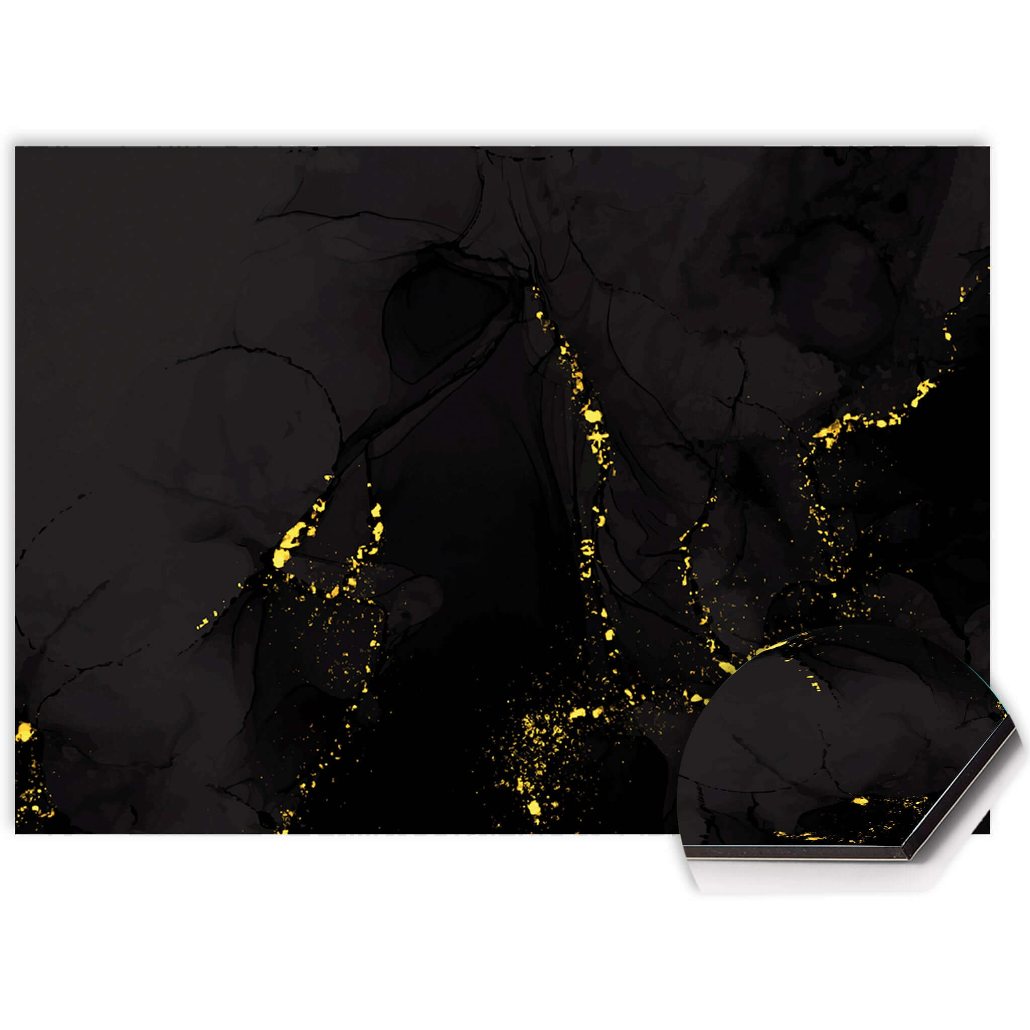 Luxuriöser schwarzer Marmorspritzschutz mit goldenen Akzenten aus der Luxury Gold Kollektion.