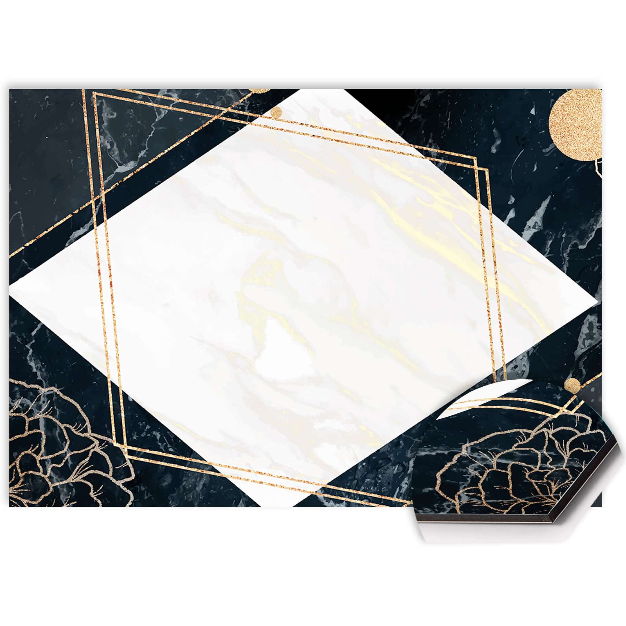 Detail der Glamour Marmorrückwand Küche mit schwarzem Marmor und goldenen Linien