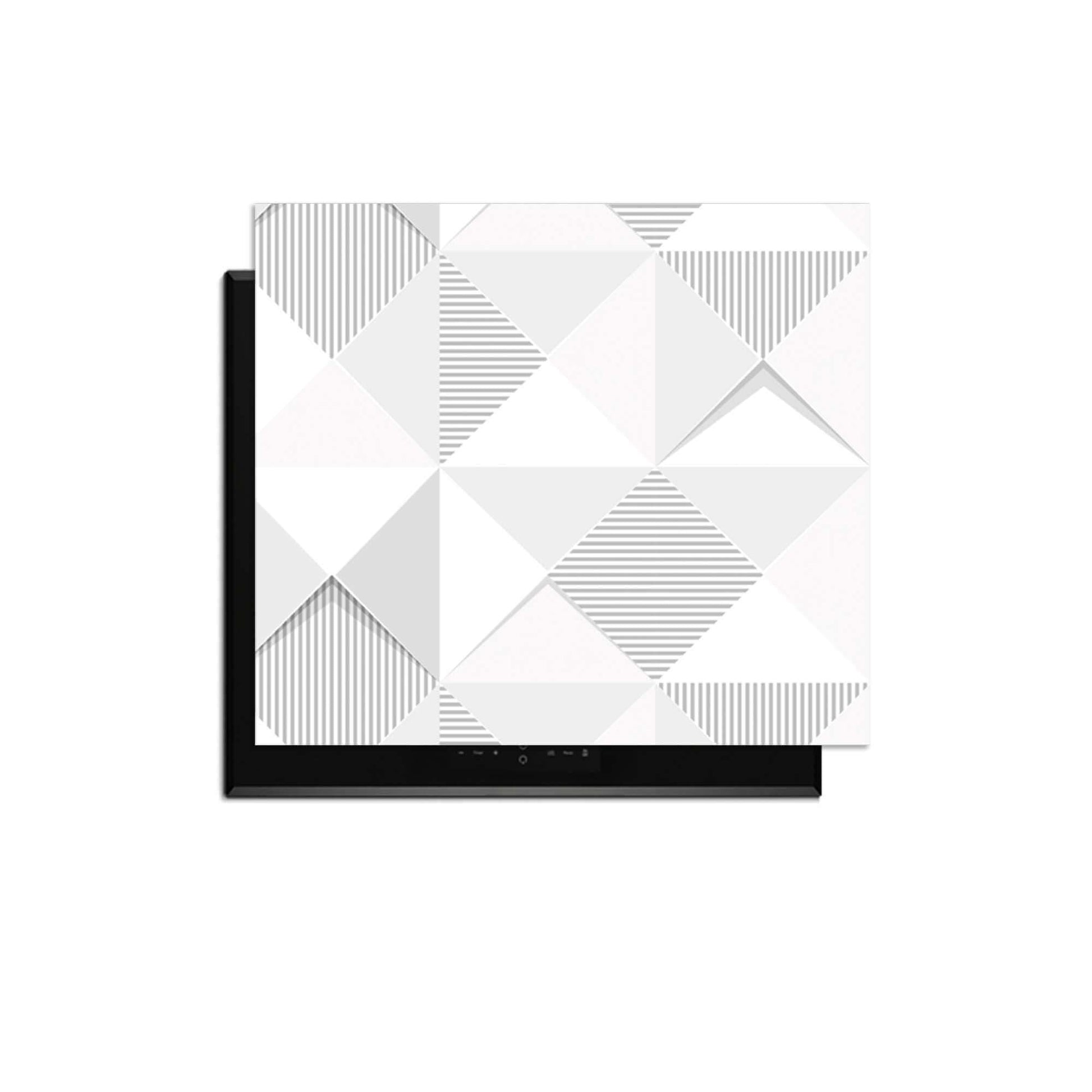 Arctic Prism - Herdabdeckplatte mit geometrischem Design in kühlen Grautönen für eine elegante Küche.