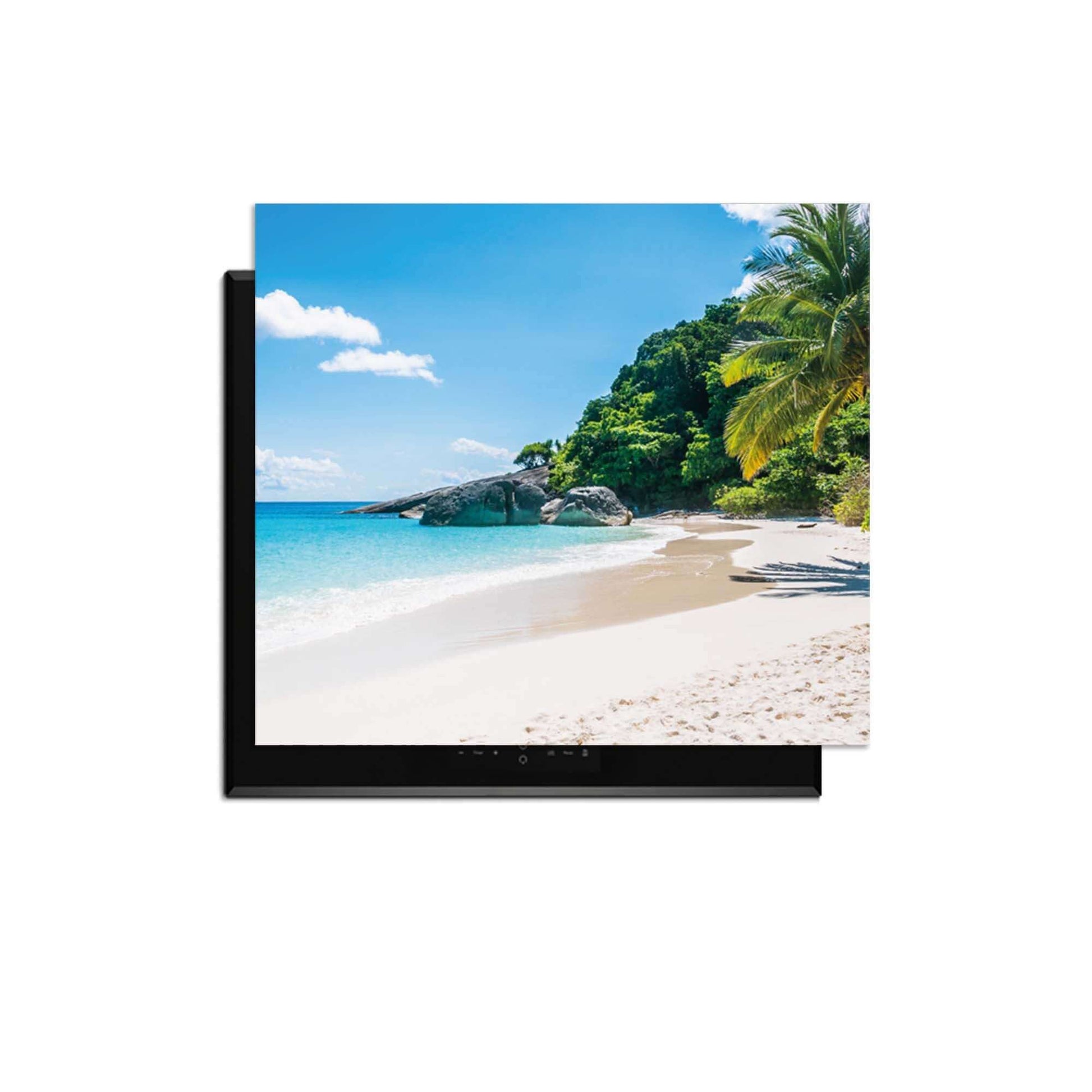 Tropical Escape - Herdabdeckplatte mit einem tropischen Strand im Hintergrund zum Schutz der Küche.