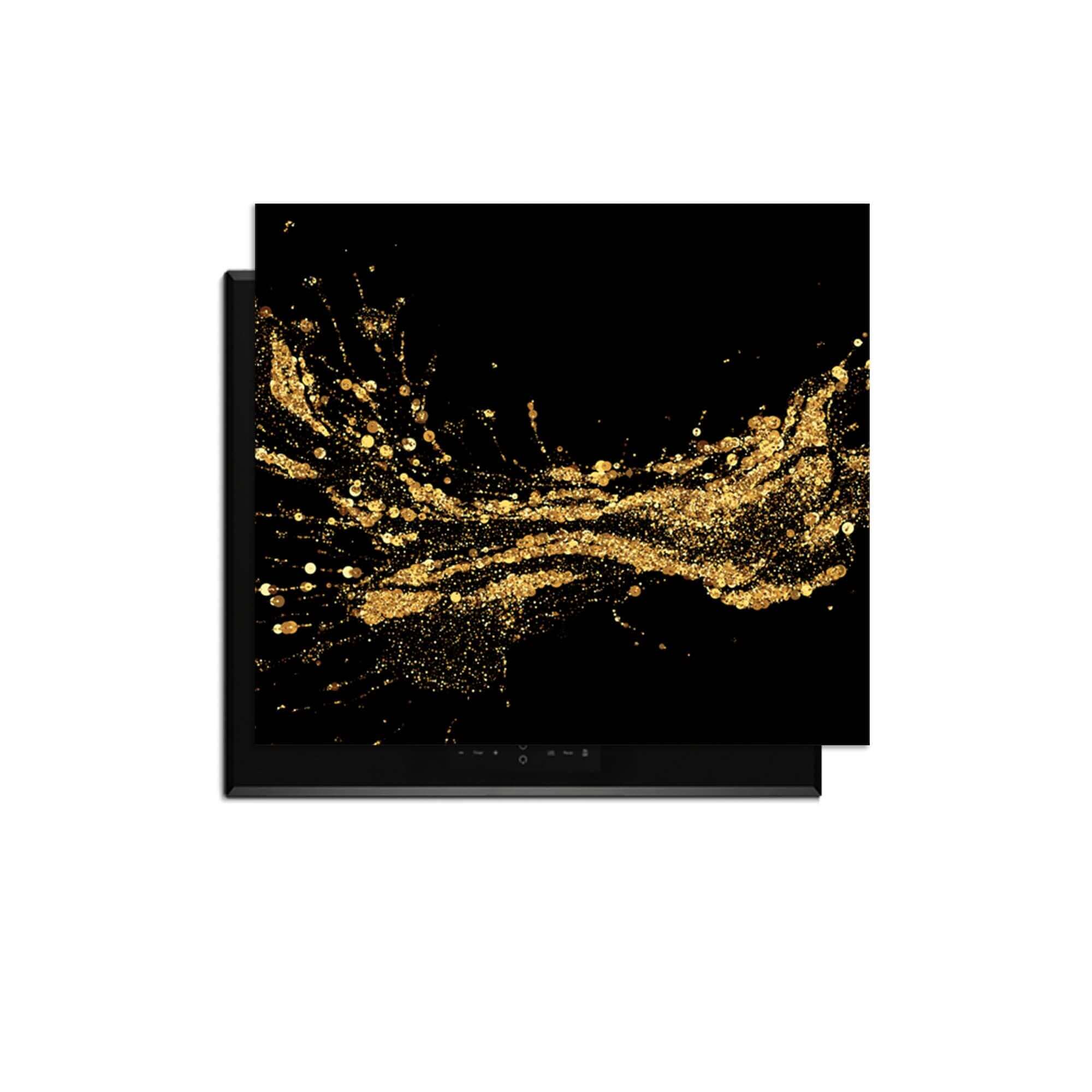 Golden Splash - Herdabdeckplatte mit luxuriösen goldenen Spritzern auf schwarzem Hintergrund.