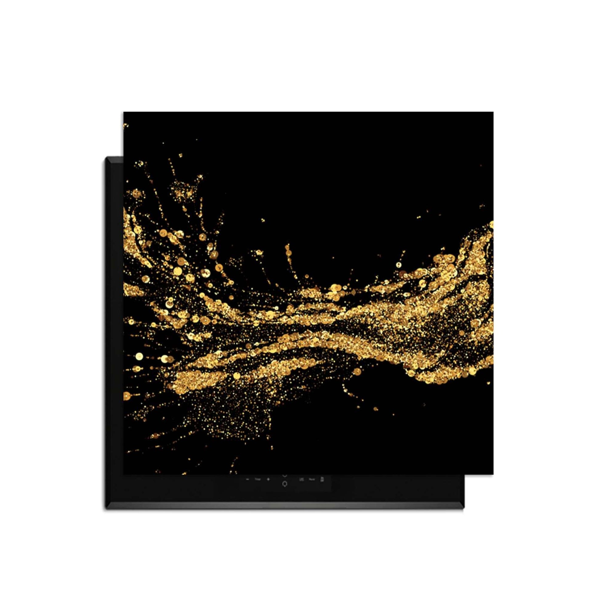 Golden Splash - Herdabdeckplatte mit luxuriösen goldenen Spritzern auf schwarzem Hintergrund für stilvollen Schutz.