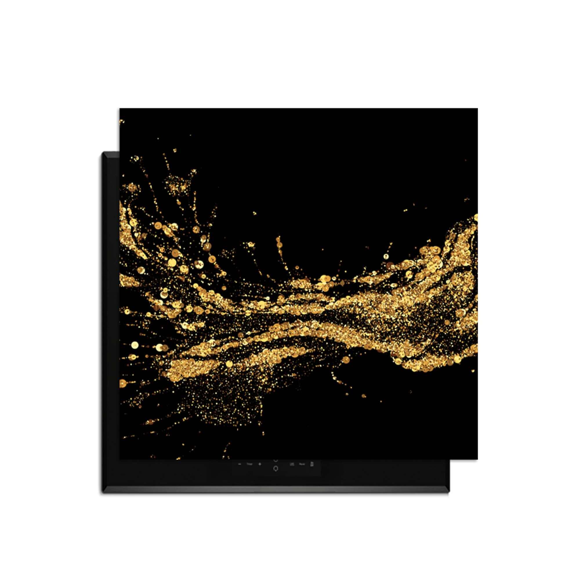Golden Splash - Herdabdeckplatte mit luxuriösen goldenen Spritzern auf schwarzem Hintergrund für stilvollen Schutz.