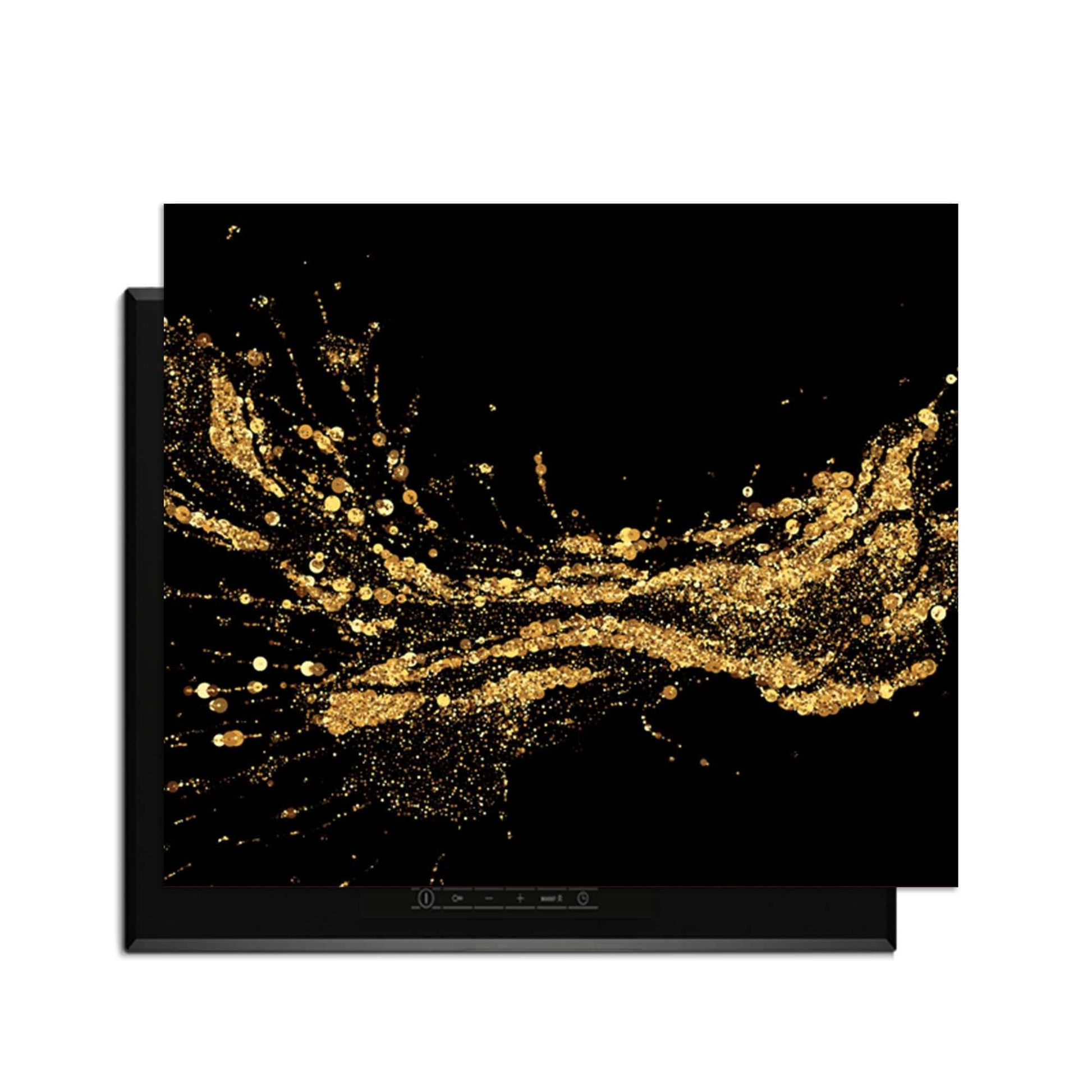 Golden Splash - Herdabdeckplatte mit luxuriösen goldenen Spritzern auf schwarzem Hintergrund.