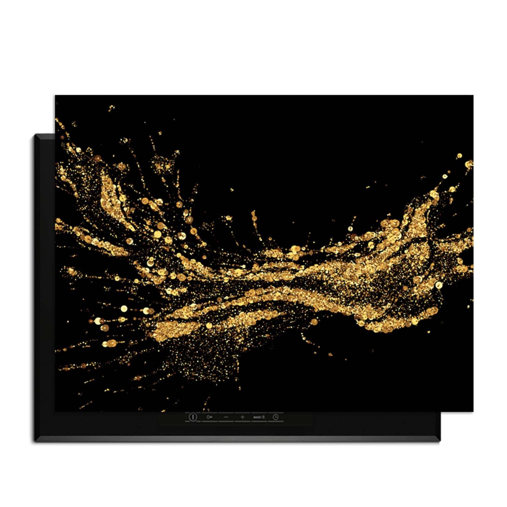 Golden Splash - Herdabdeckplatte mit luxuriösen goldenen Spritzern auf schwarzem Hintergrund