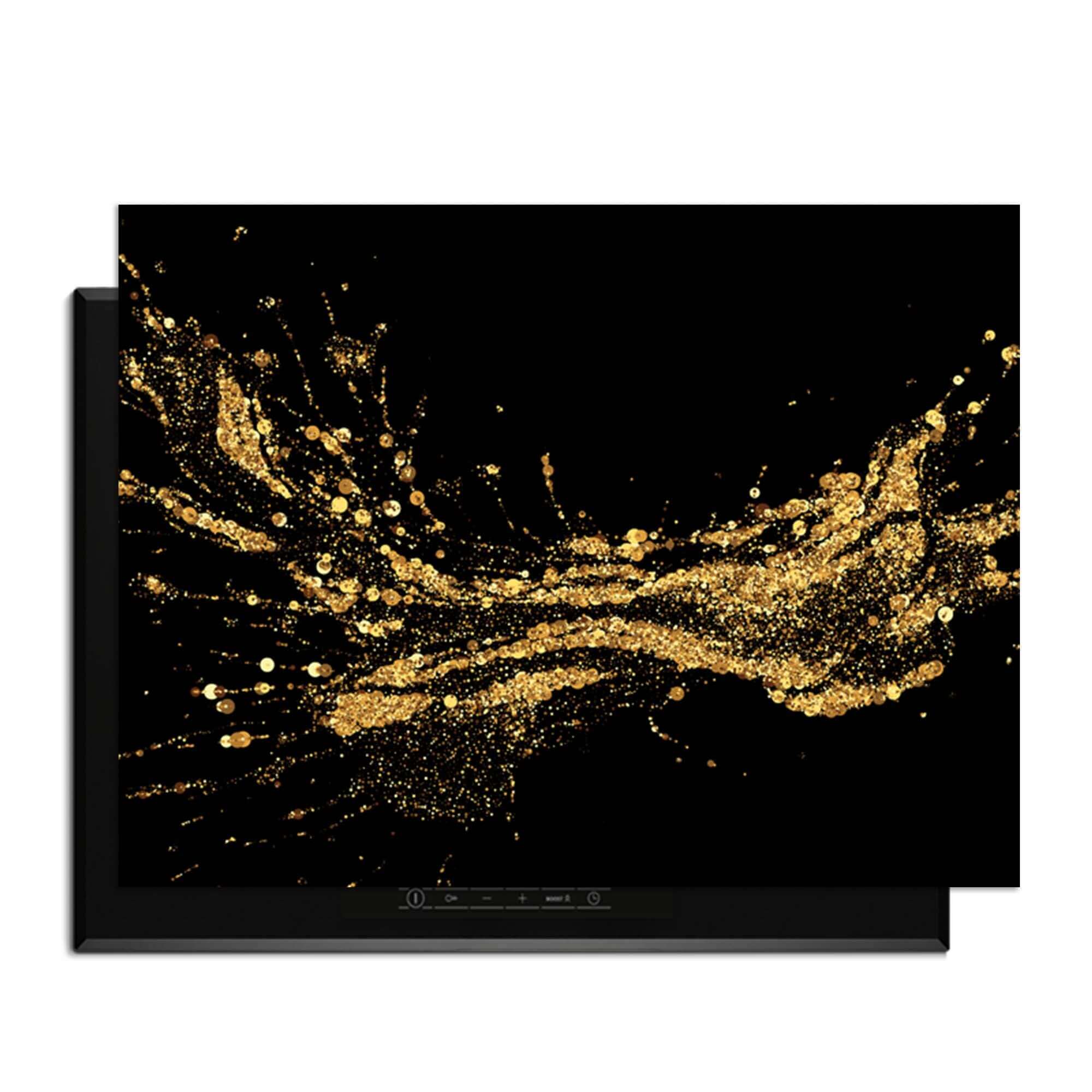 Golden Splash - Herdabdeckplatte mit luxuriösen goldenen Spritzern auf schwarzem Hintergrund