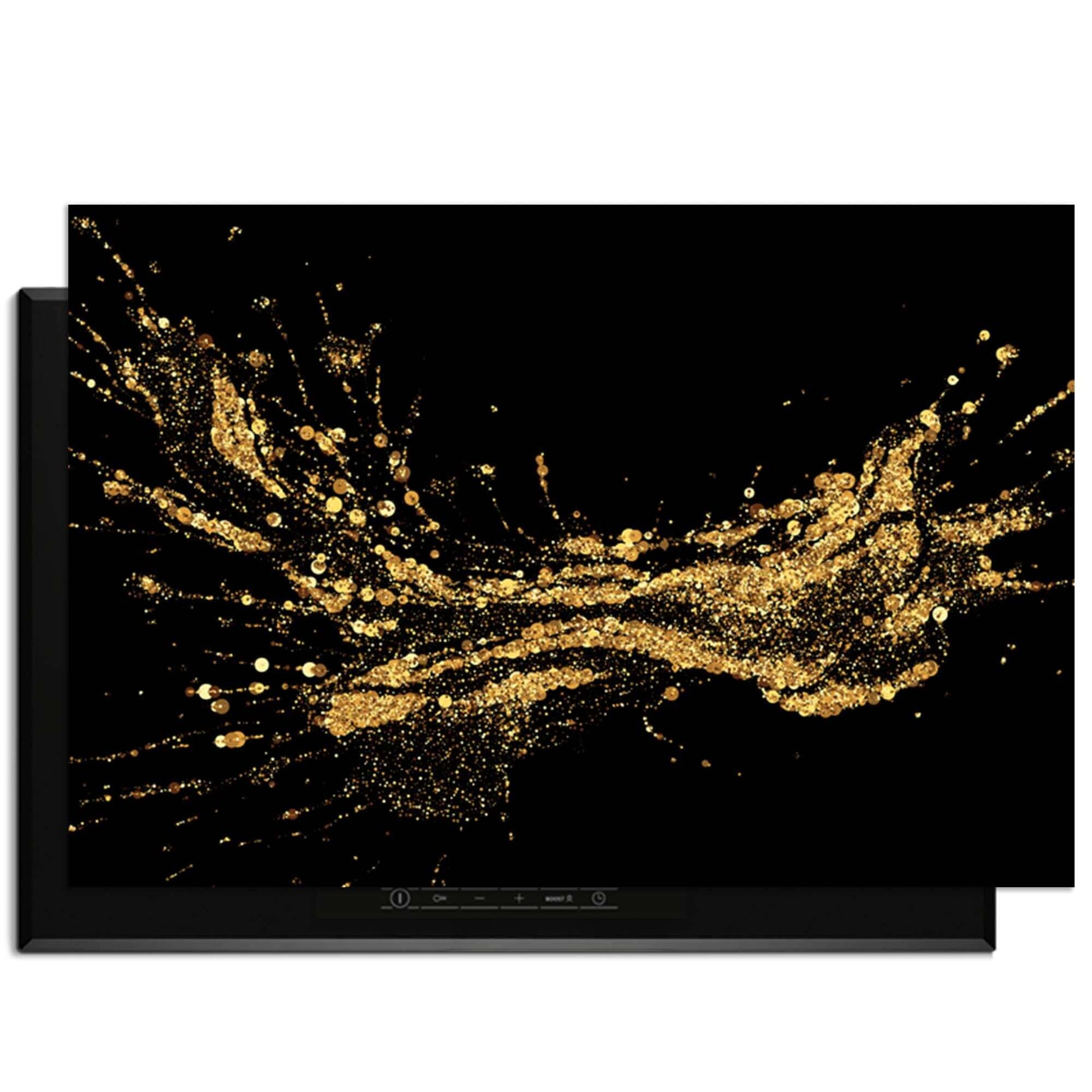 Golden Splash - Herdabdeckplatte mit einem luxuriösen goldenen Spritzmuster auf schwarzem Hintergrund