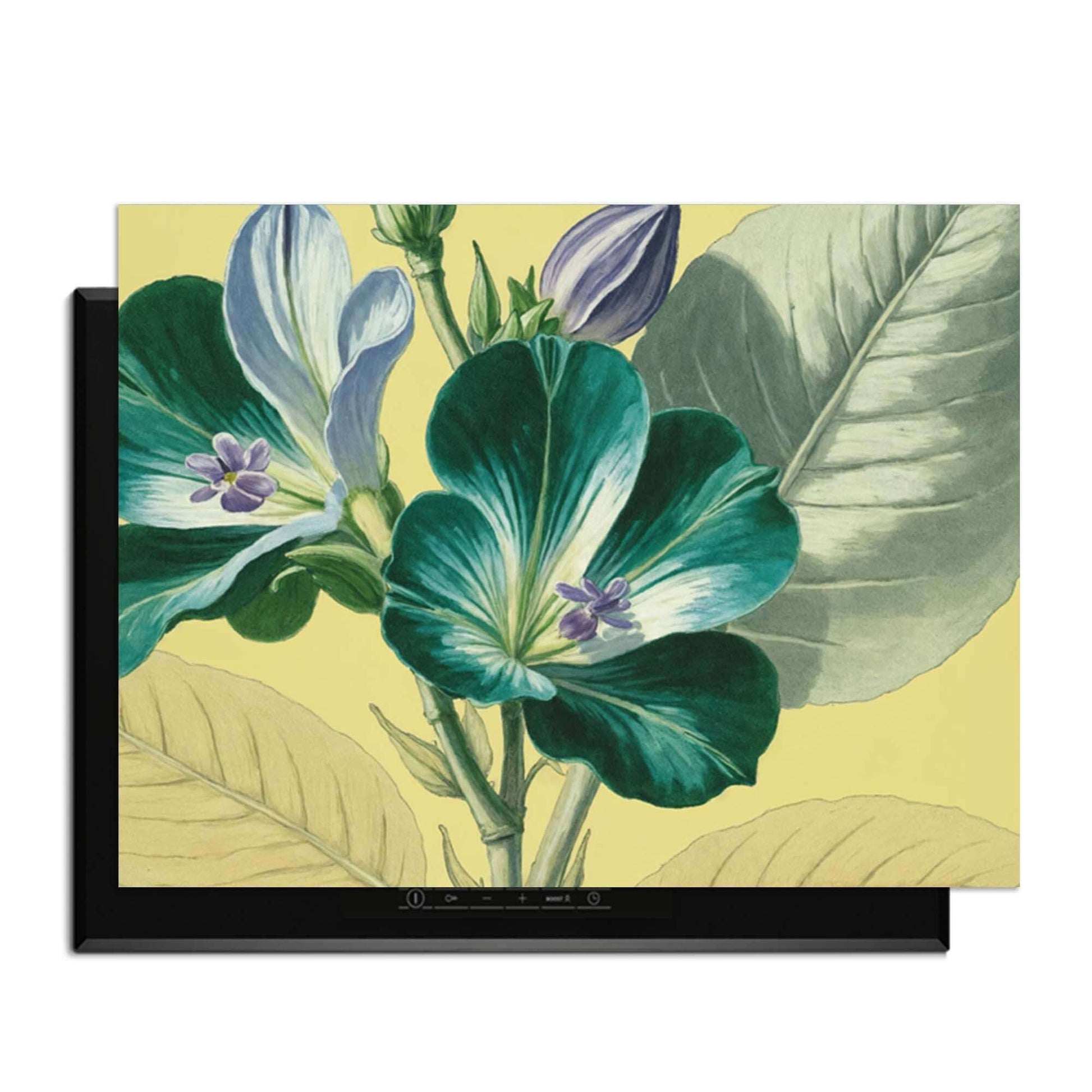 Botanical Glow - Herdabdeckplatte mit leuchtenden Blumen und einem warmen Gelb.