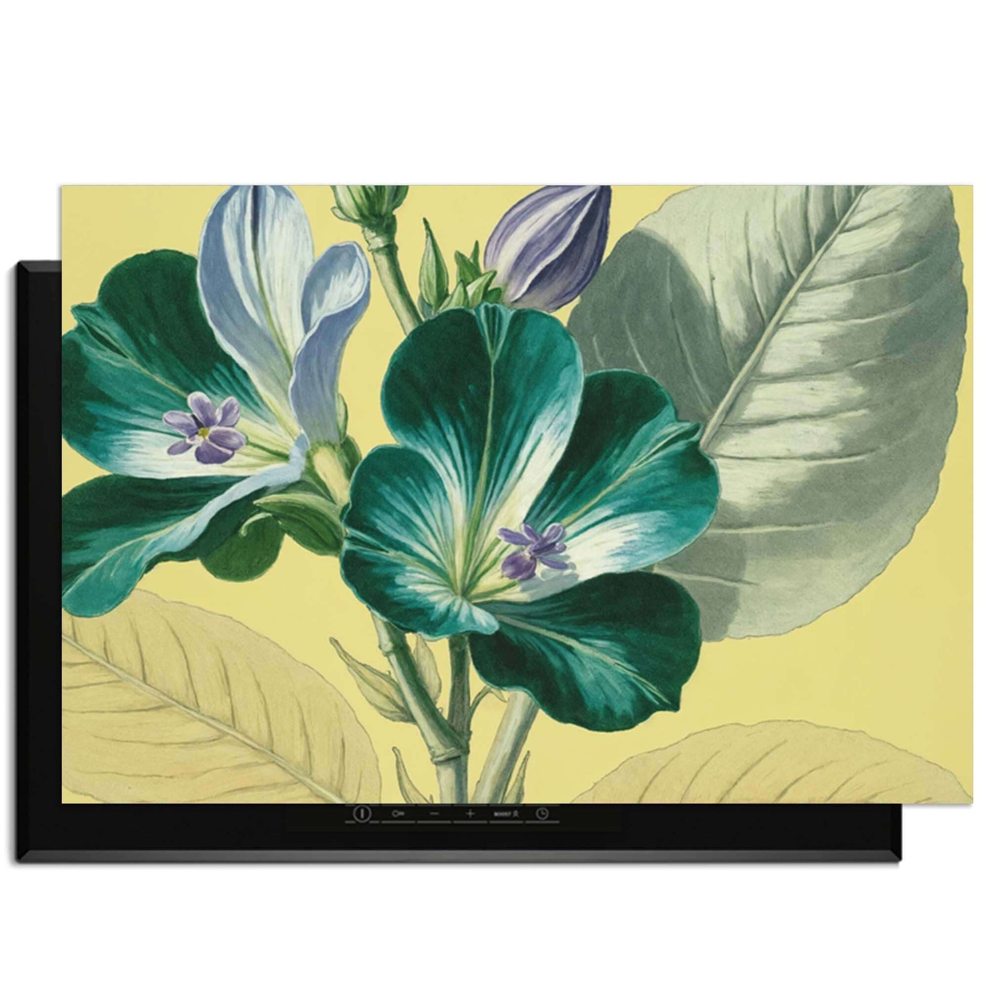 Botanical Glow - Herdabdeckplatte mit leuchtenden Blumen und warmem Gelb für Stil in der Küche.