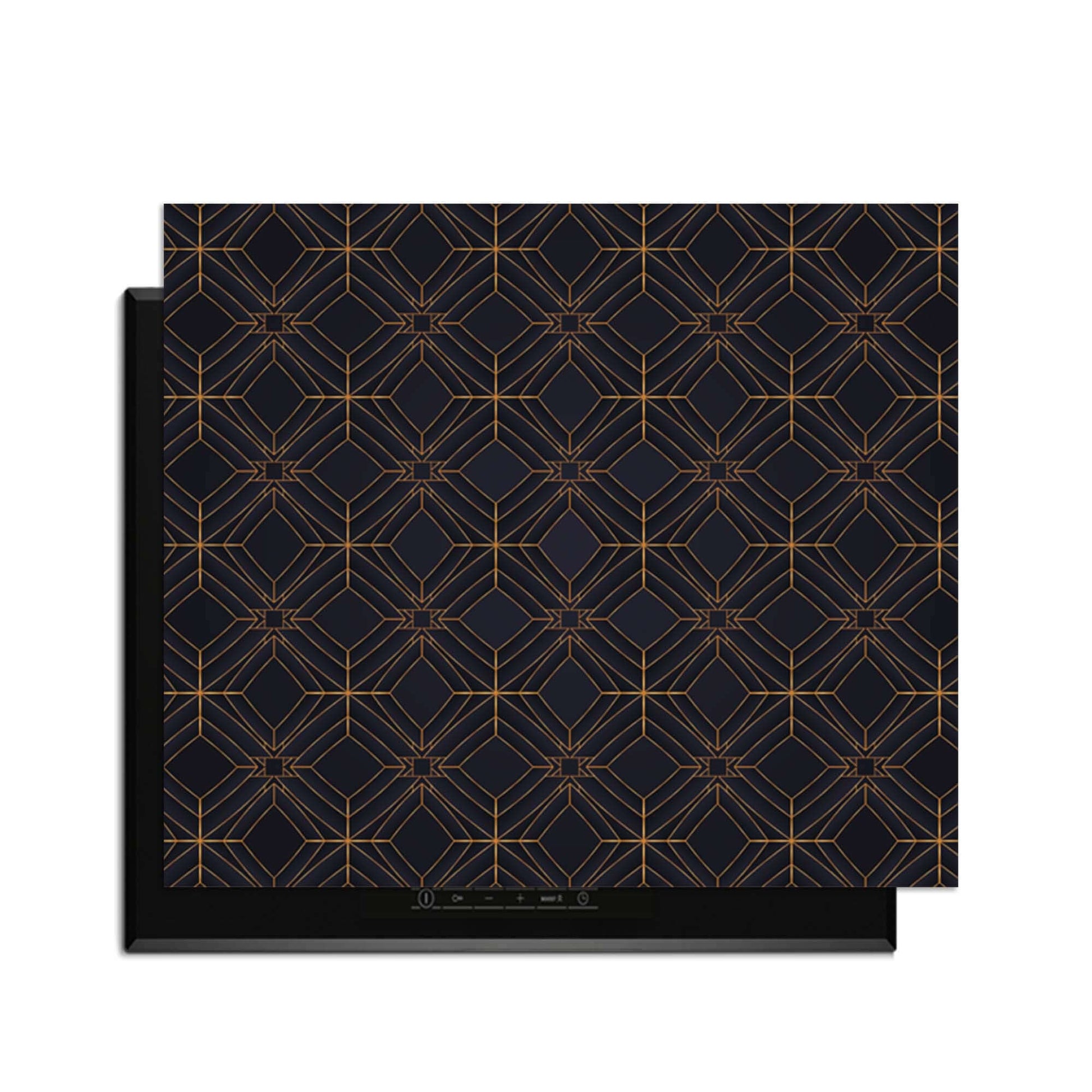Midnight Geometry - Herdabdeckplatte mit tiefblauer Farbe und kupferfarbenen Linien für ein luxuriöses Aussehen.