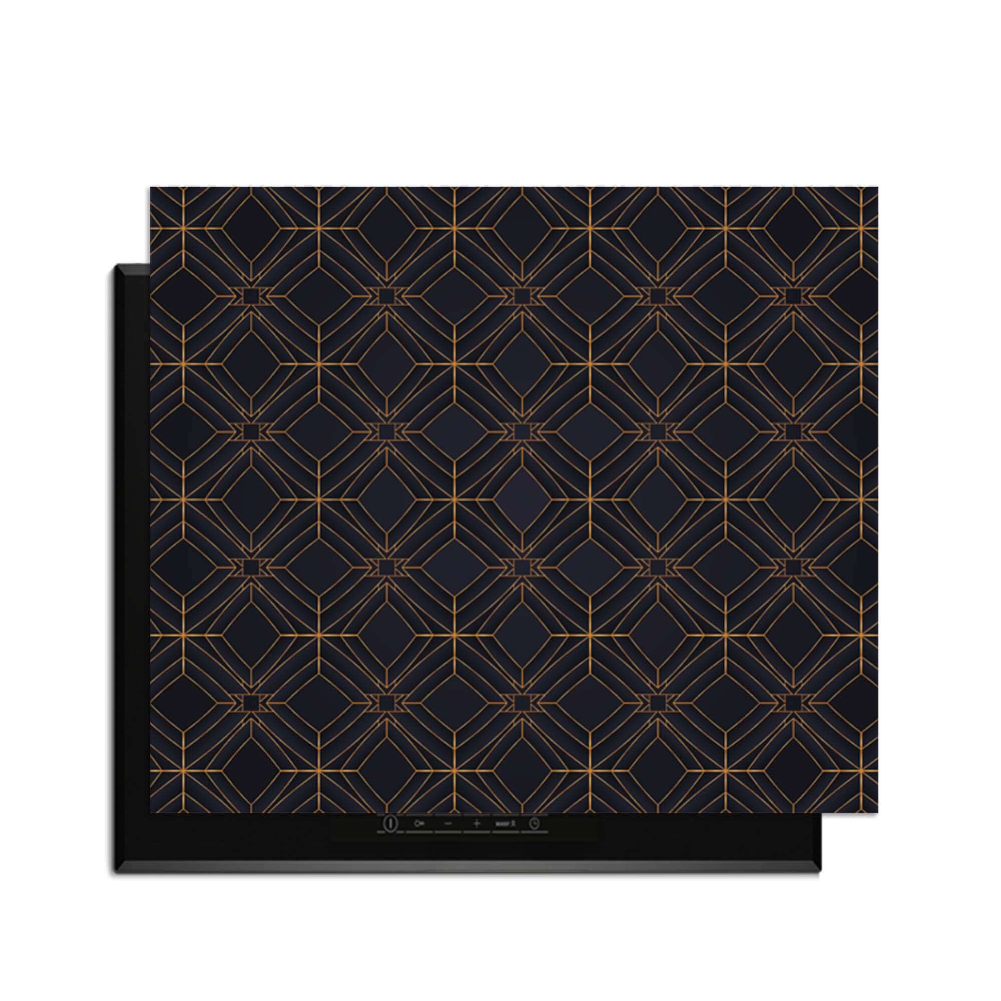 Midnight Geometry - Herdabdeckplatte mit tiefblauer Farbe und kupferfarbenen Linien für ein luxuriöses Aussehen.