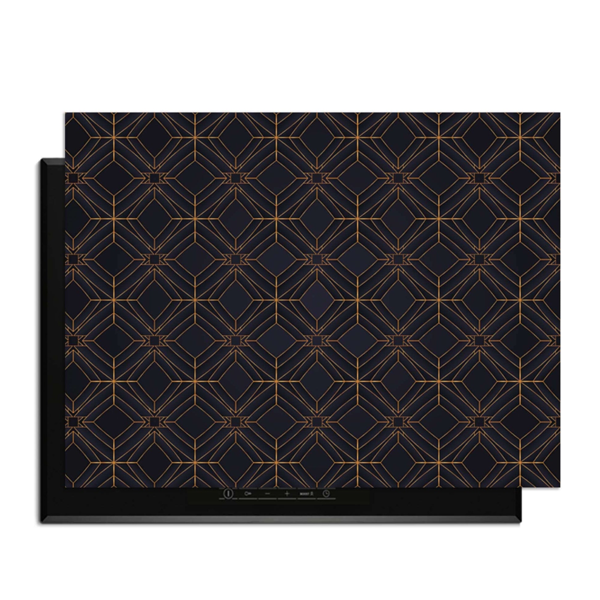 Midnight Geometry - Herdabdeckplatte mit tiefblauem Design und kupferfarbenen Linien für ein luxuriöses Aussehen