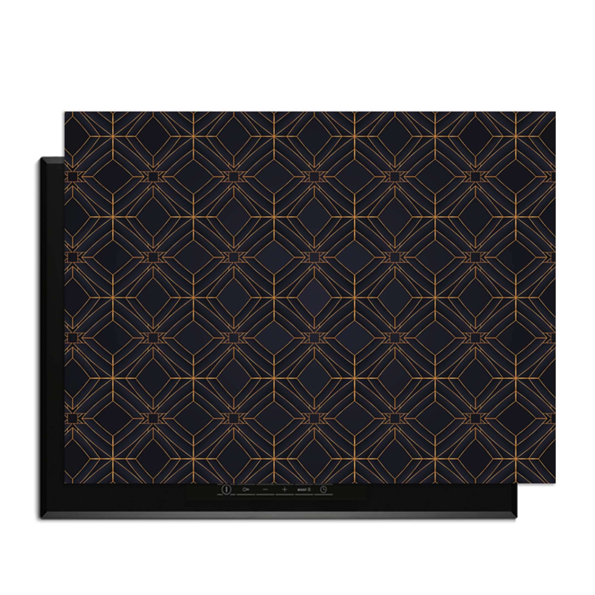 Midnight Geometry - Herdabdeckplatte mit tiefblauem Design und kupferfarbenen Linien für ein luxuriöses Aussehen