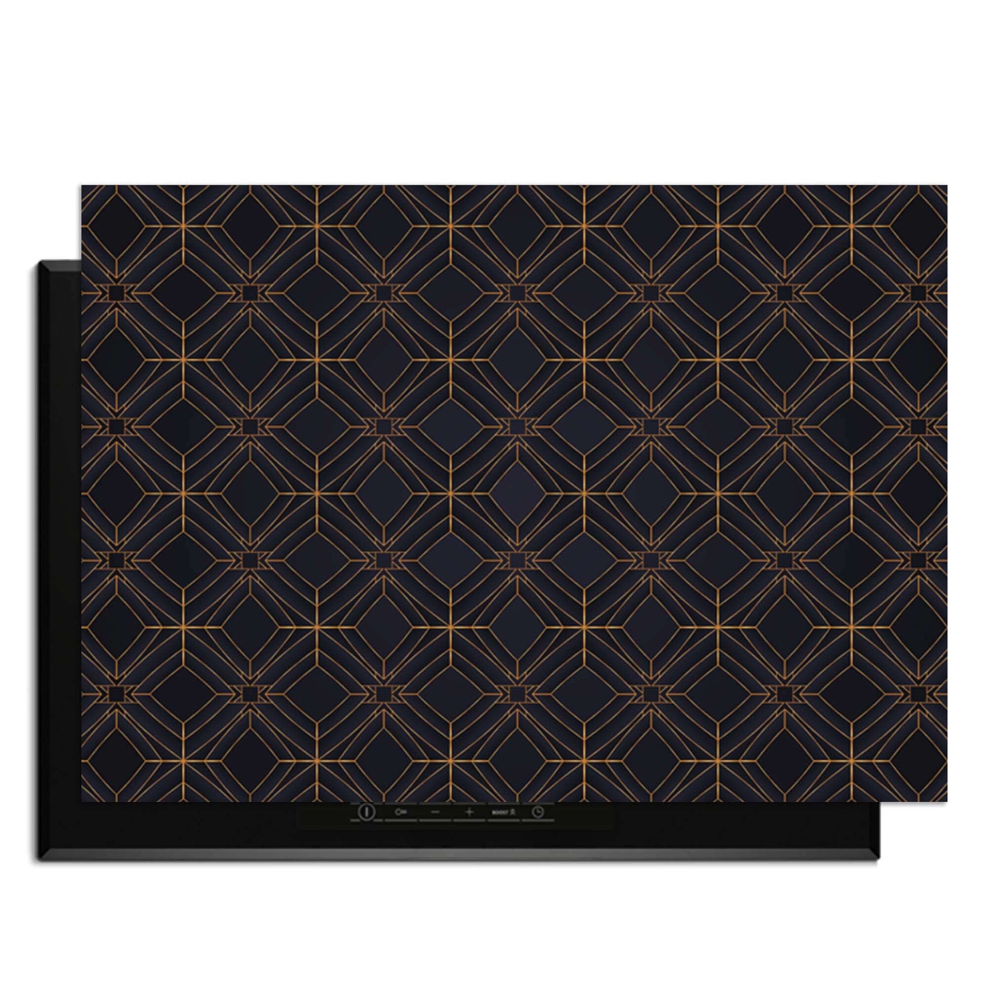 Midnight Geometry - Herdabdeckplatte mit tiefblauem Design und kupferfarbenen Linien, modern und langlebig.