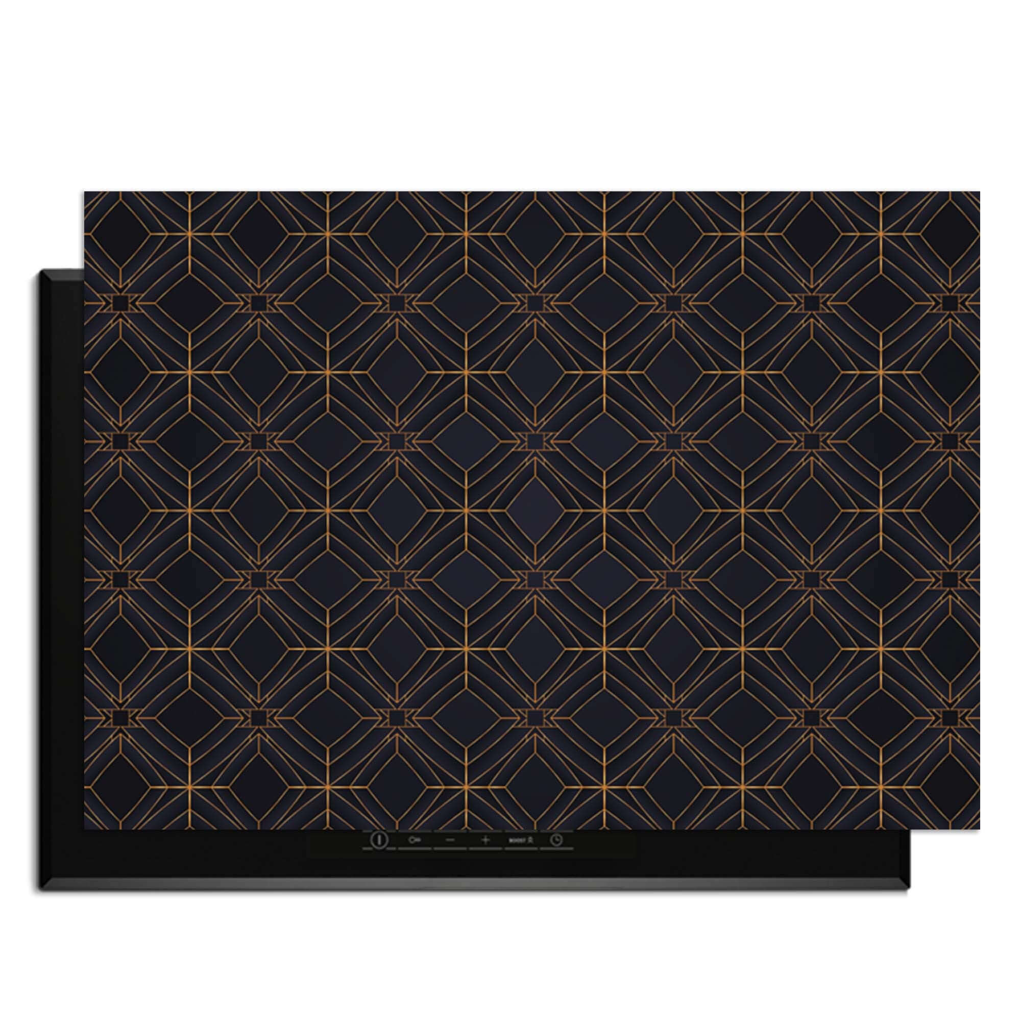 Midnight Geometry - Herdabdeckplatte mit tiefblauem Design und kupferfarbenen Linien, modern und langlebig.