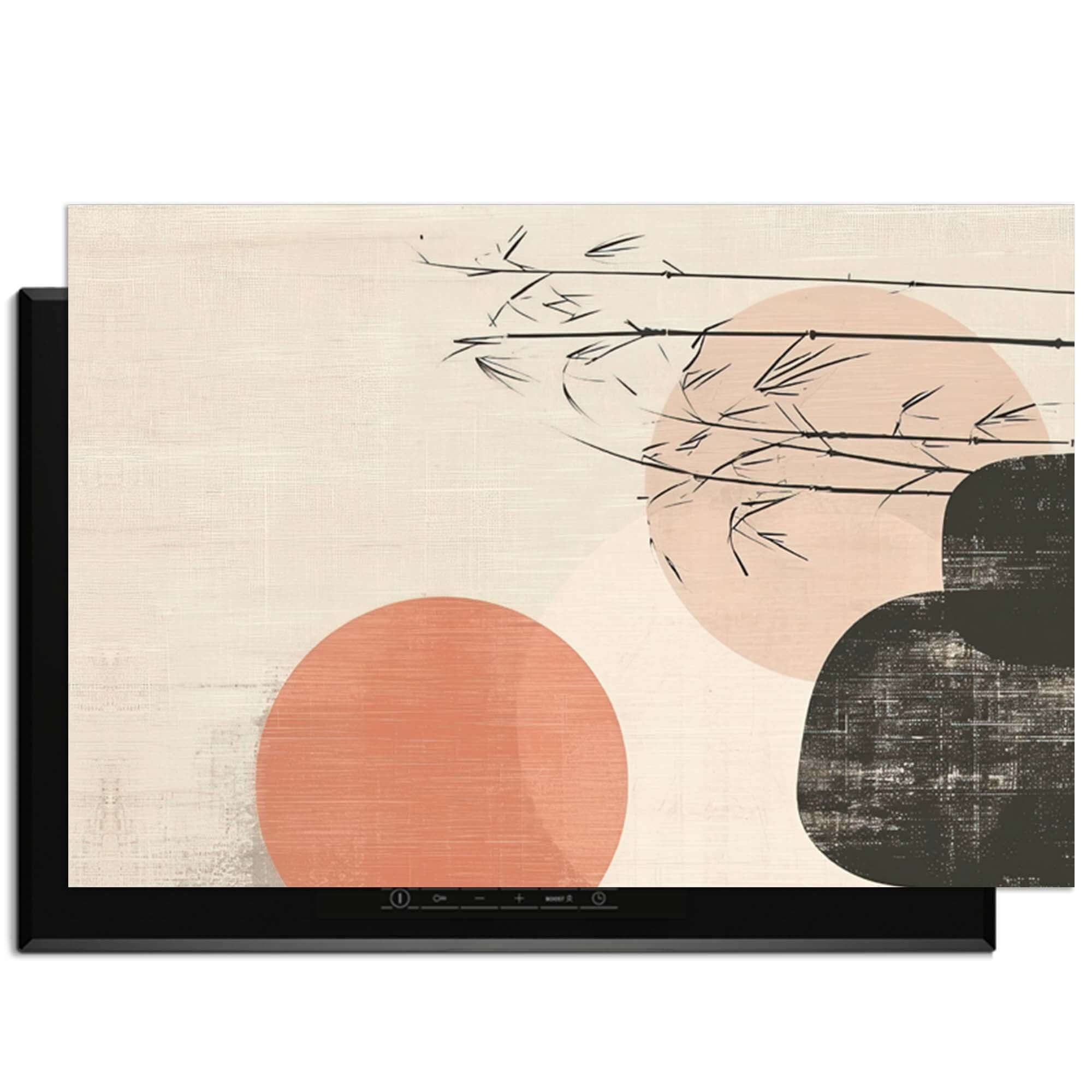 Zen Balance - Japandi Herdabdeckplatte mit minimalistischem Design und eleganten Farben.