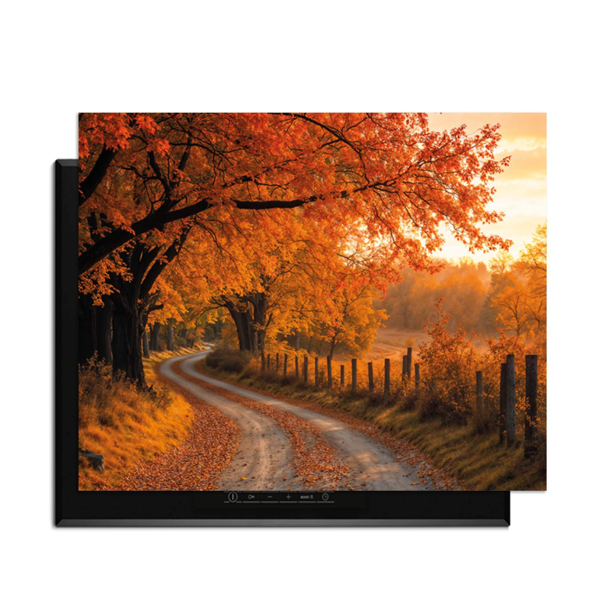Golden Autumn - Herdabdeckplatte mit einer stimmungsvollen Landschaft aus leuchtend orangefarbenen Herbstblättern.