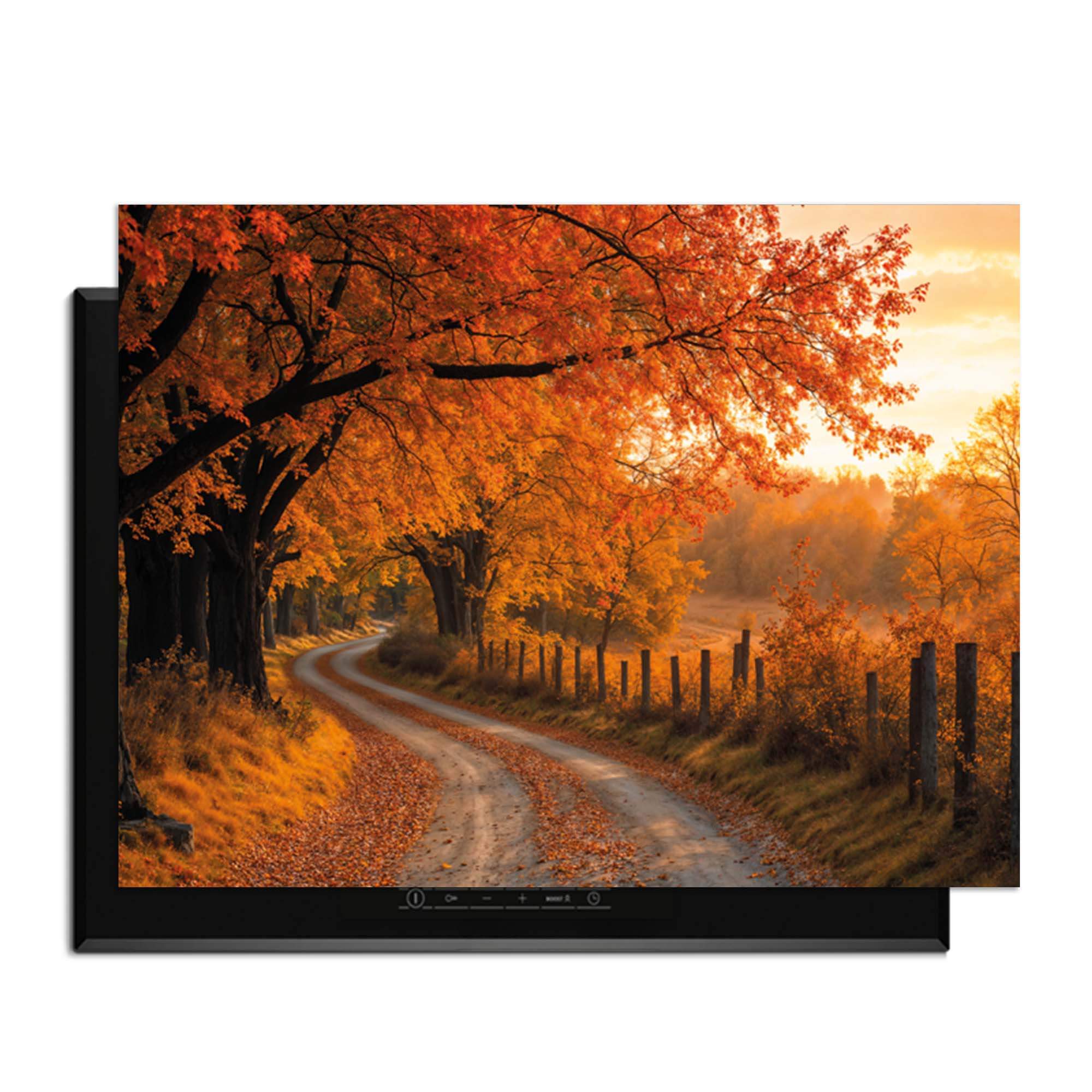 Goldener Herbst - Herdabdeckplatte mit einer schönen Ansicht einer Herbstlandschaft und orangefarbenen Blättern.