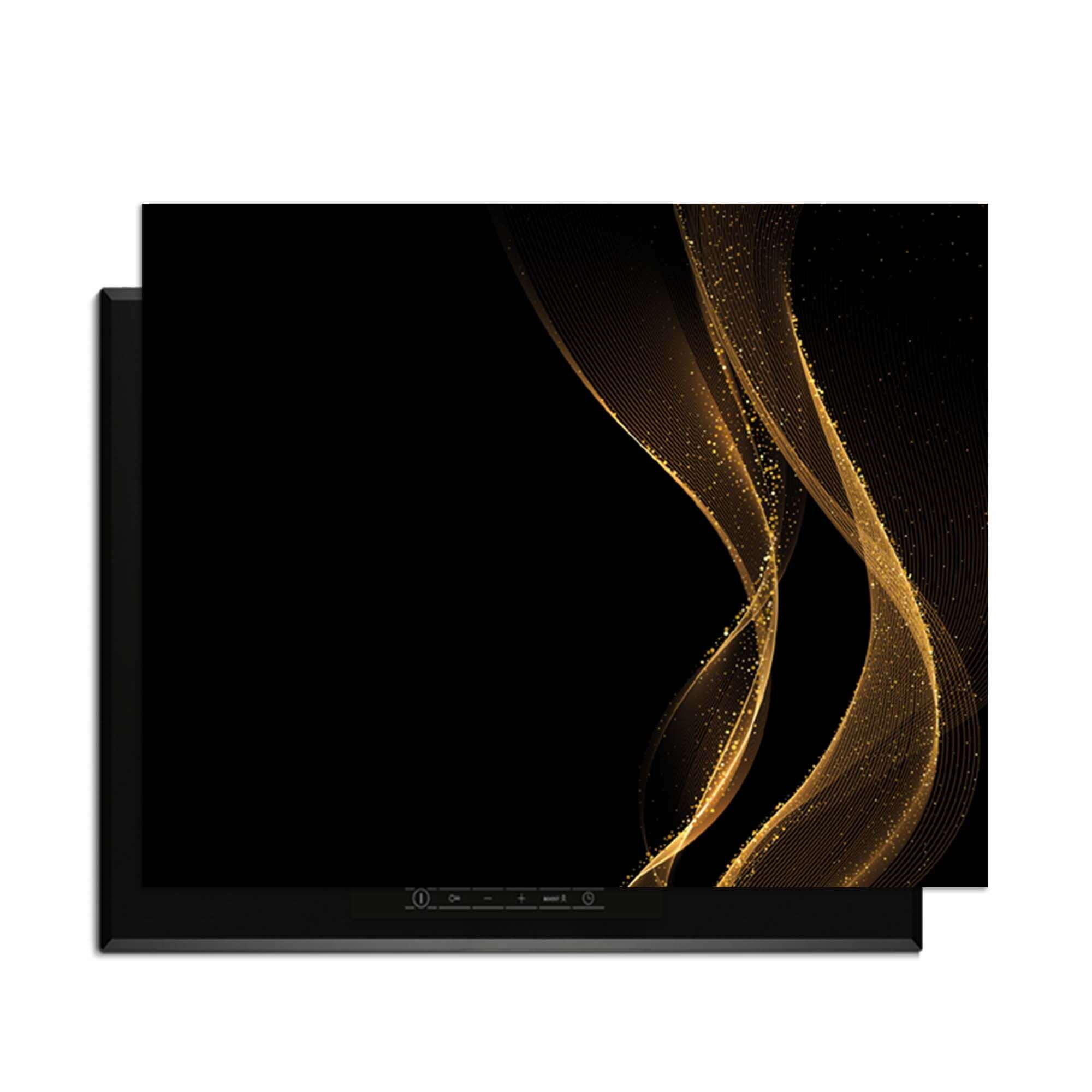 Golden Flow - Herdabdeckplatte mit einem gewellten Golddruck auf tiefschwarzer Oberfläche.