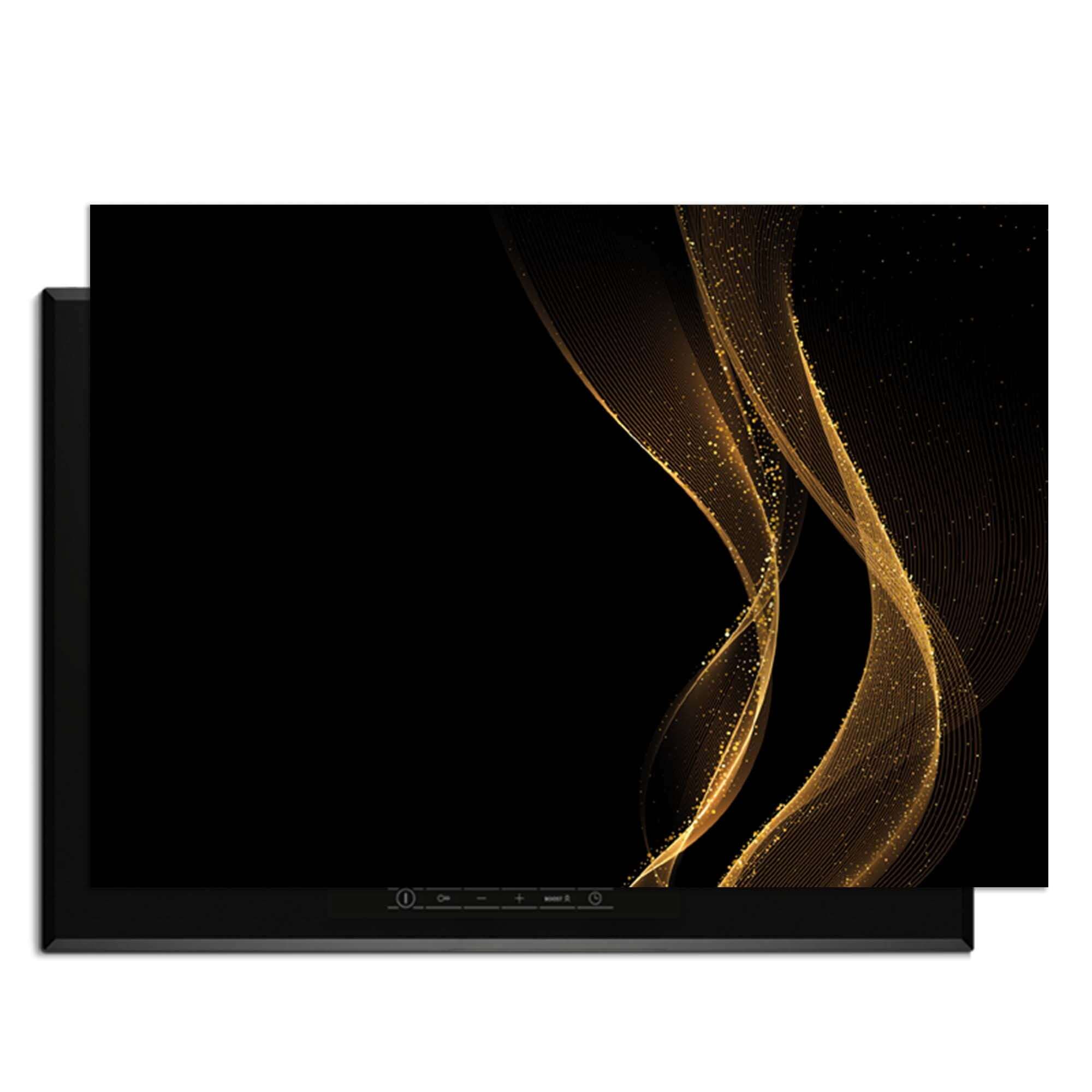 Golden Flow - Herdabdeckplatte mit tiefschwarzem Hintergrund und elegantem Golddruck.