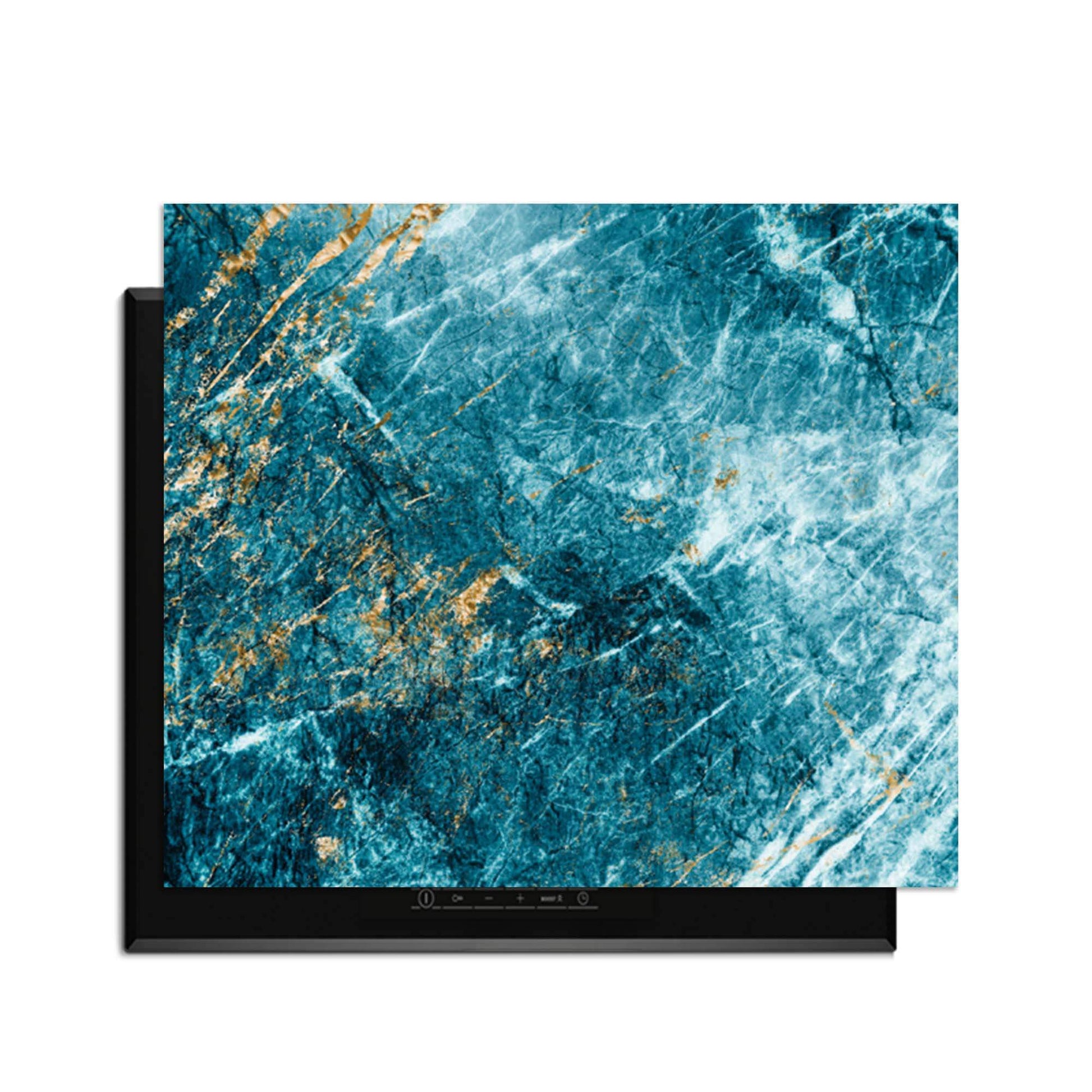 Deep Ocean Marble - Herdabdeckplatte mit luxuriösem Marmormuster in Blau und Gold zum Schutz von Kochfeldern.