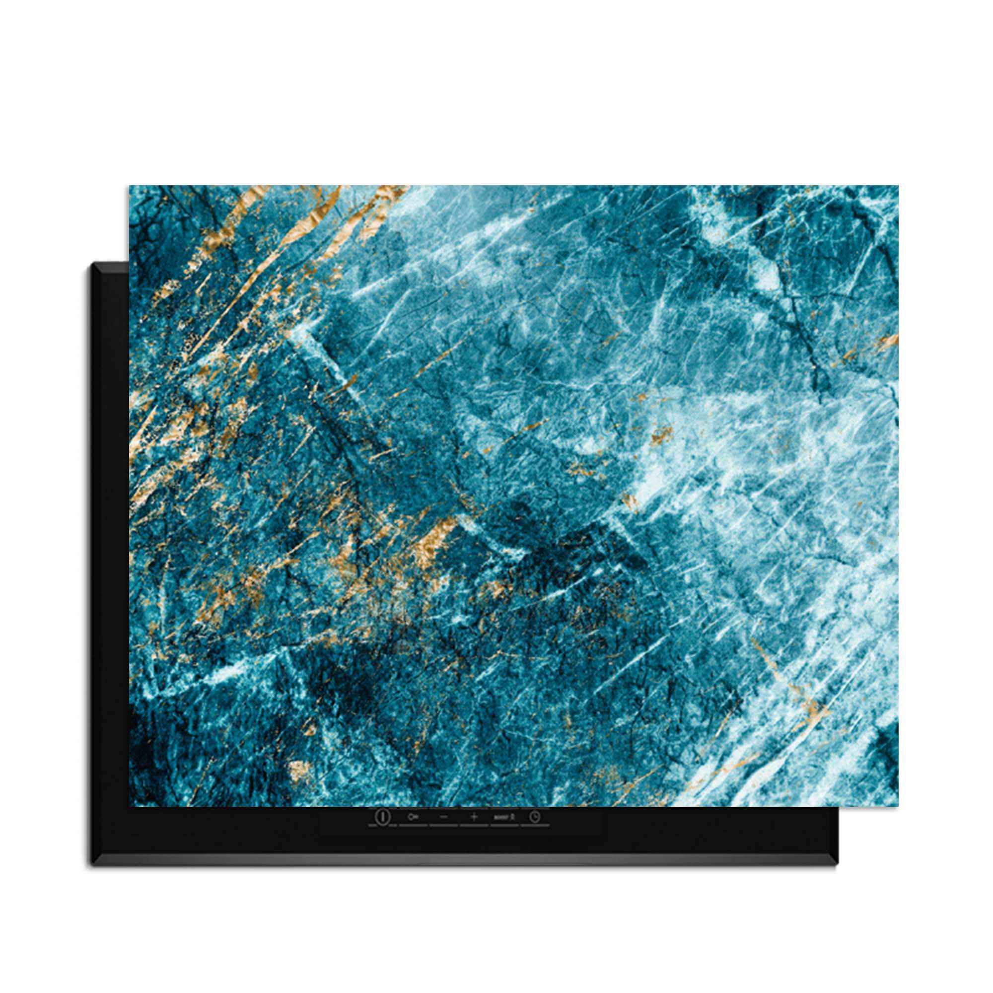 Deep Ocean Marble - Herdabdeckplatte mit elegantem Marmormuster in Blau und Gold für optimalen Schutz.