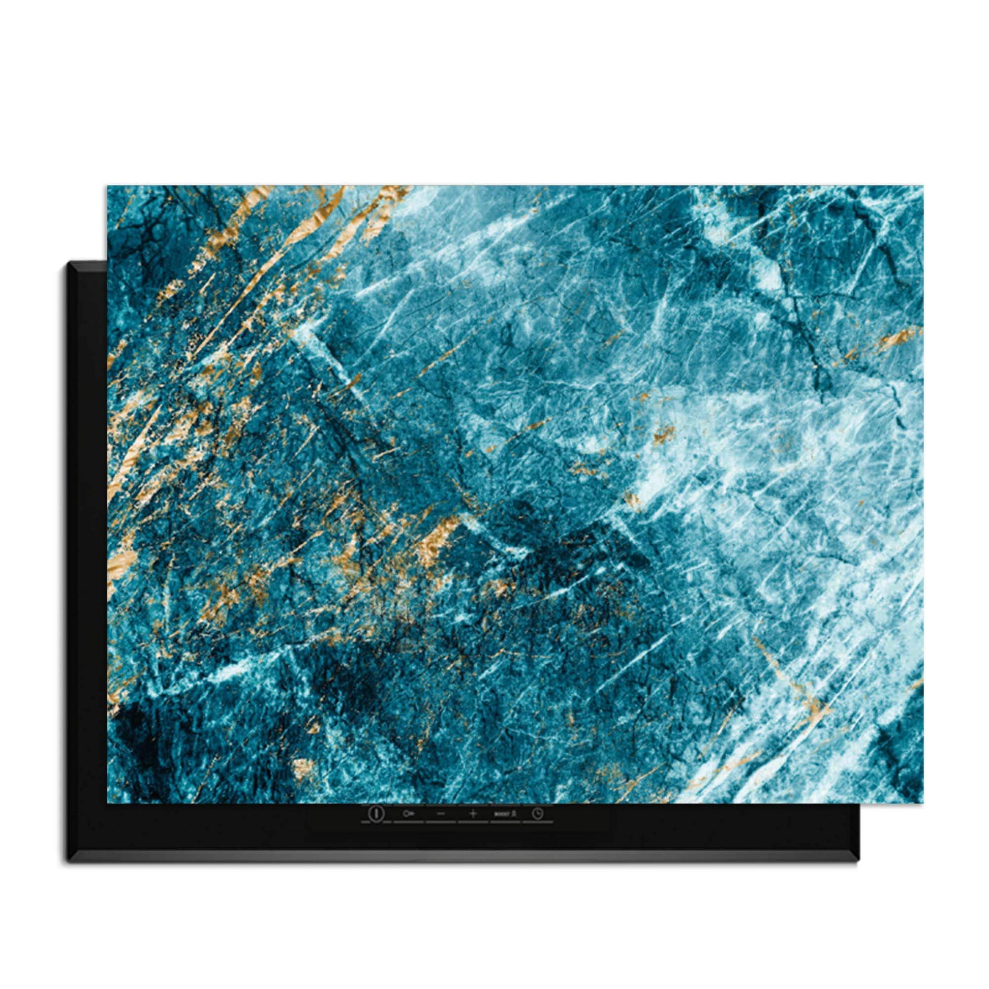 Deep Ocean Marble - Herdabdeckplatte mit luxuriösem Marmormuster in Blautönen und goldenen Akzenten