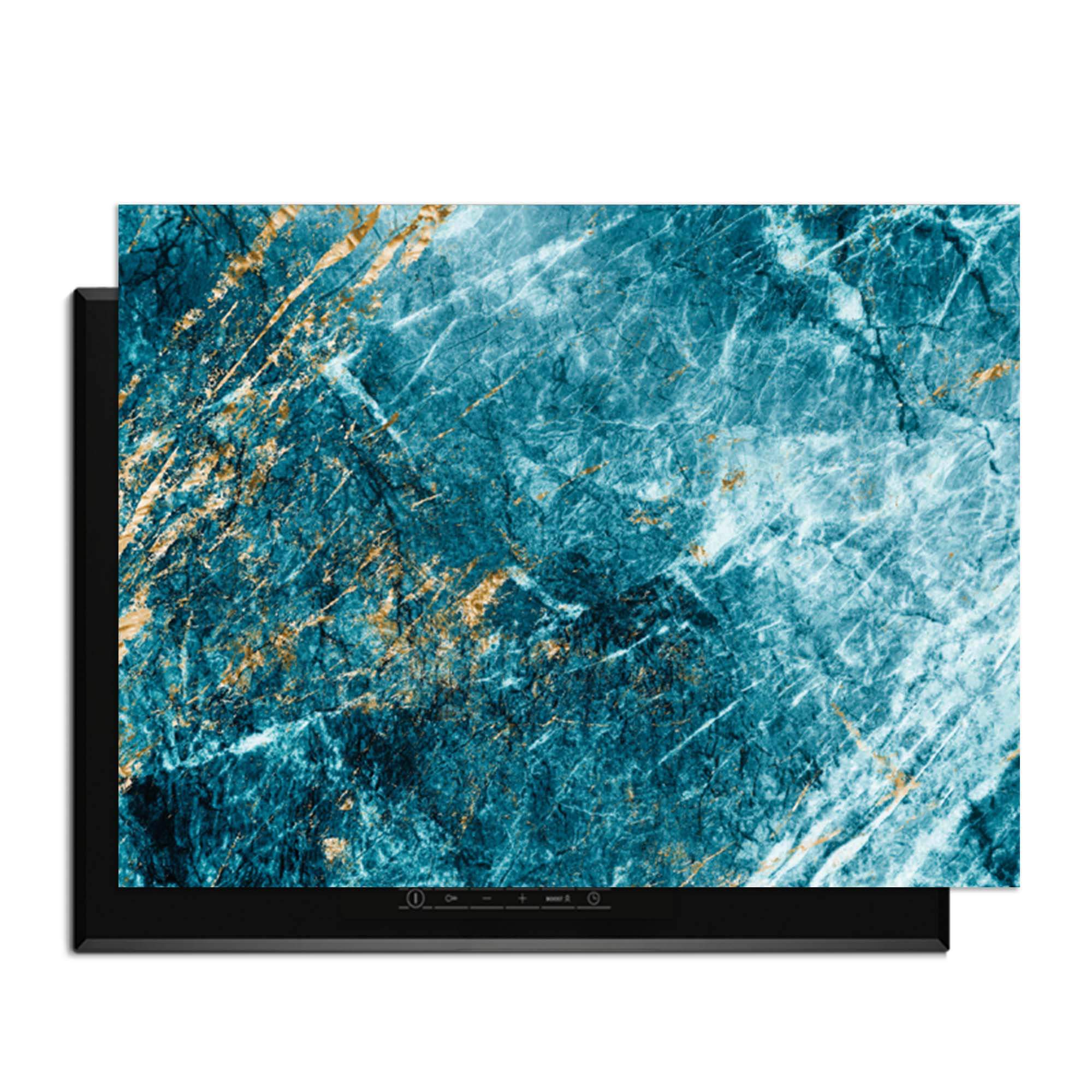 Deep Ocean Marble - Herdabdeckplatte mit luxuriösem Marmormuster in Blautönen und goldenen Akzenten