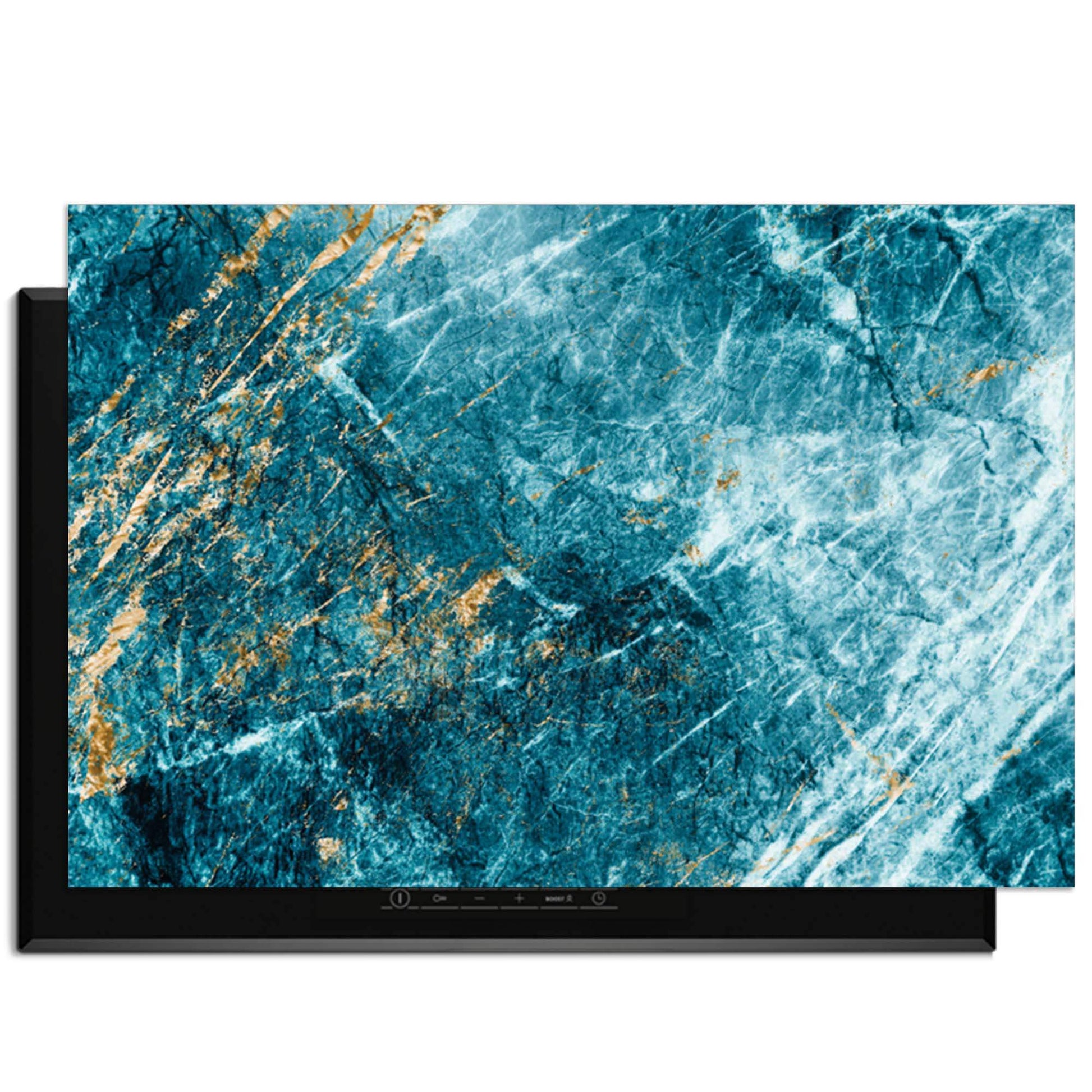 Deep Ocean Marble - Herdabdeckplatte mit elegantem Marmormuster in Blau mit goldenen Akzenten.