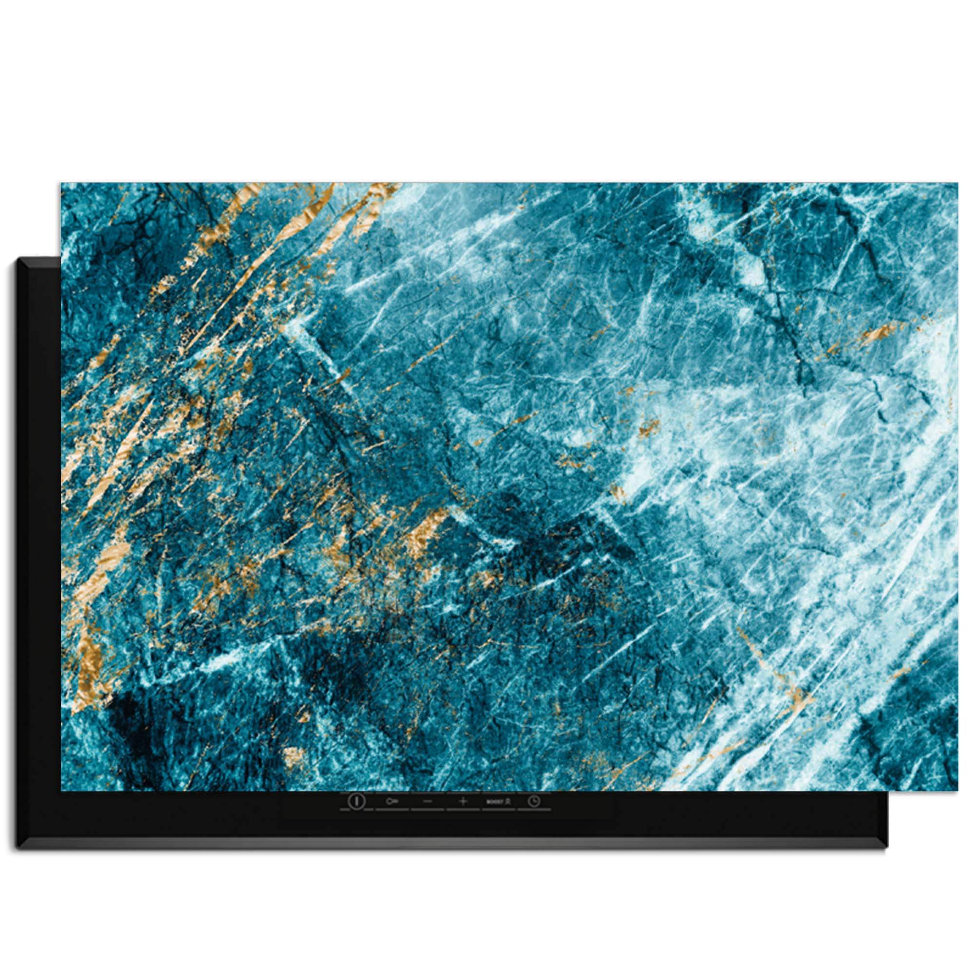 Deep Ocean Marble - Herdabdeckplatte mit elegantem Marmormuster in Blau mit goldenen Akzenten.
