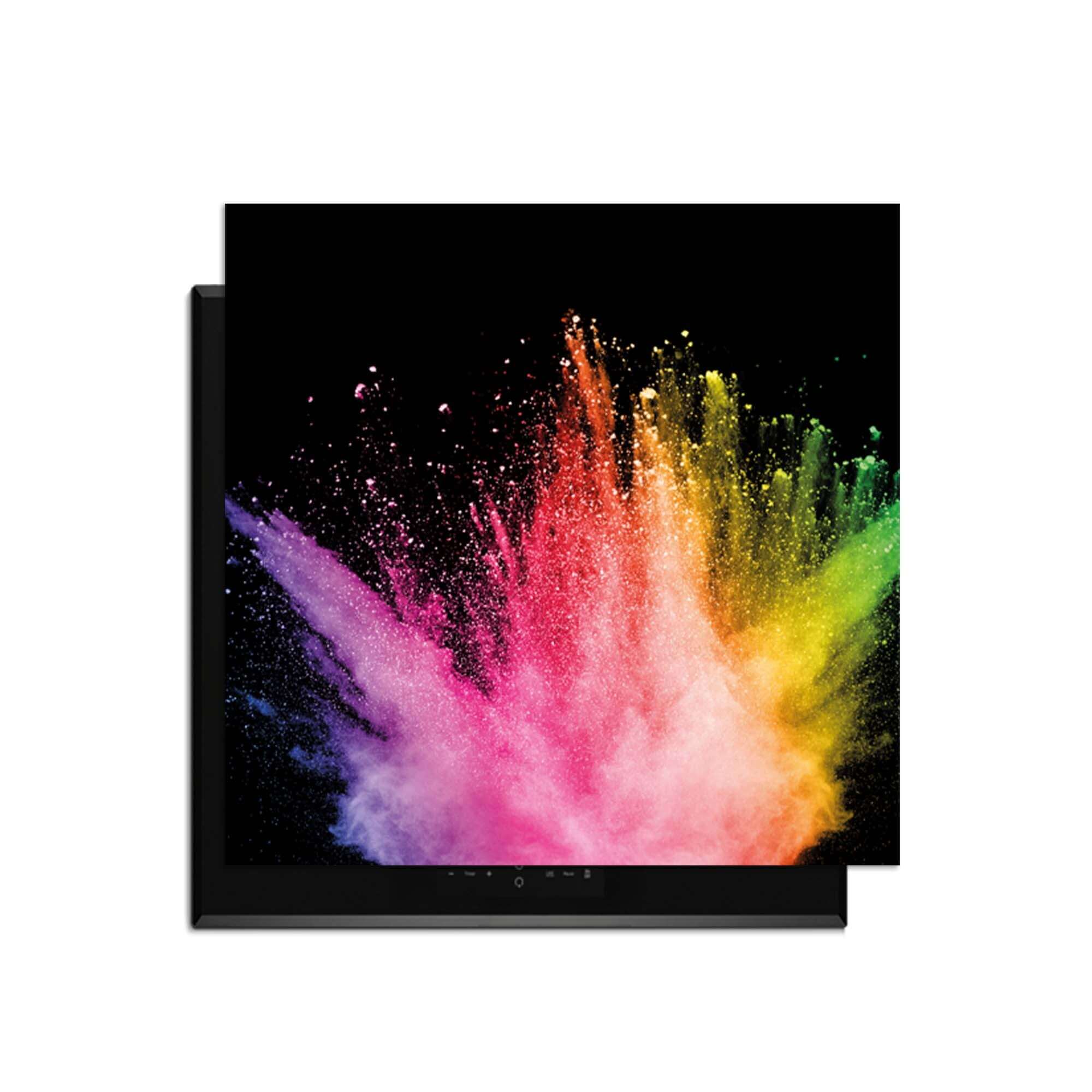Prism Pulse - Herdabdeckplatte mit Farbexplosion auf schwarzem Hintergrund für Küchenflair.