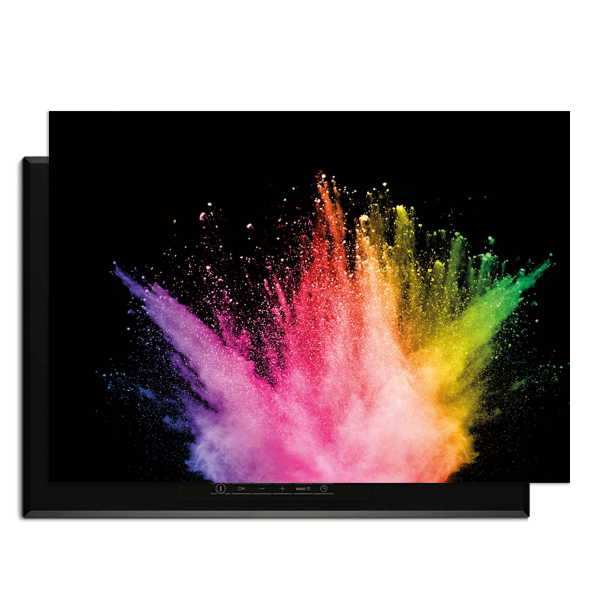 Prism Pulse - Herdabdeckplatte farbenfrohe Explosion auf Schwarz, perfekt für Ihre Küche.