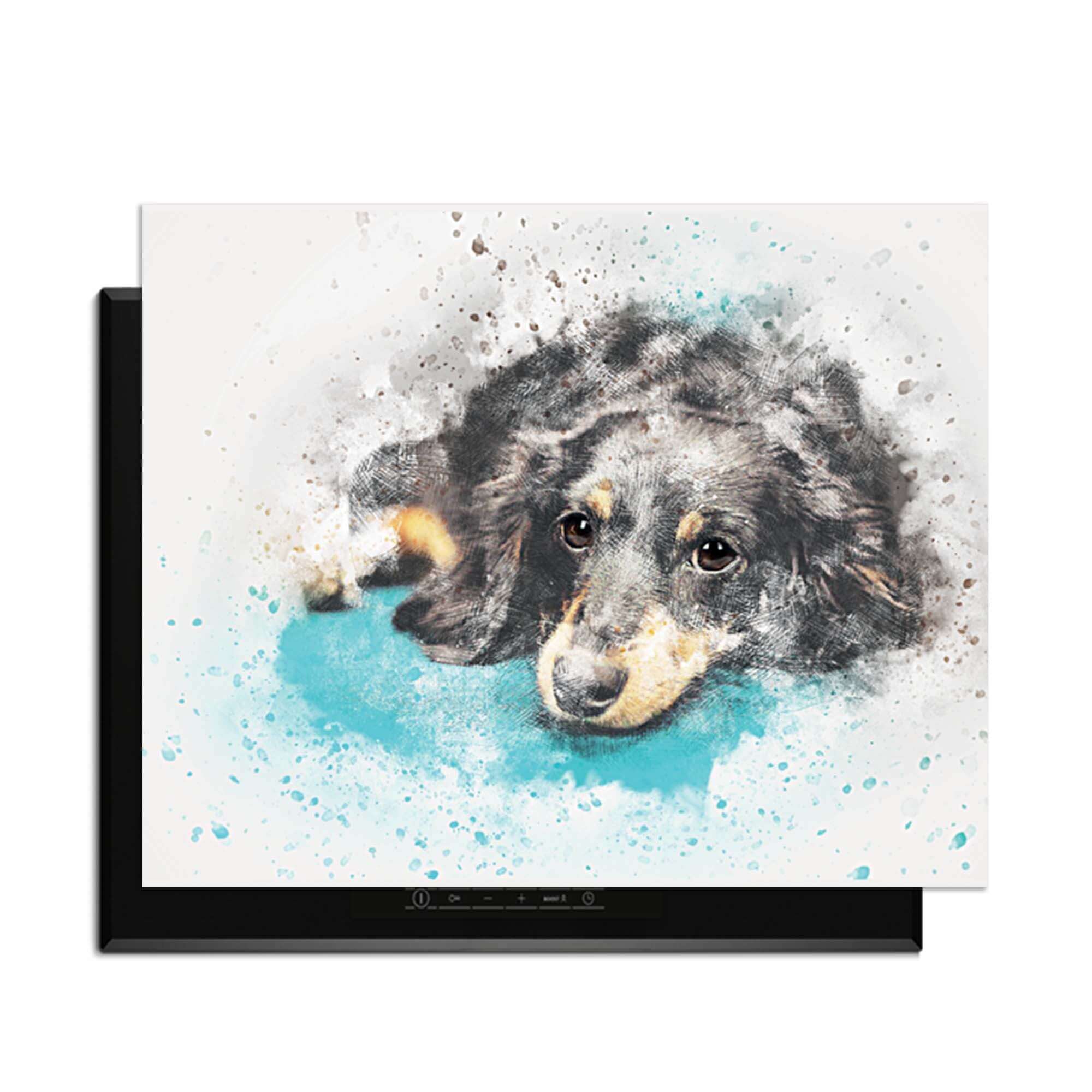 Dreamy Dachshund - Herdabdeckplatte mit niedlichem Aquarellmotiv eines verträumten Dackels.