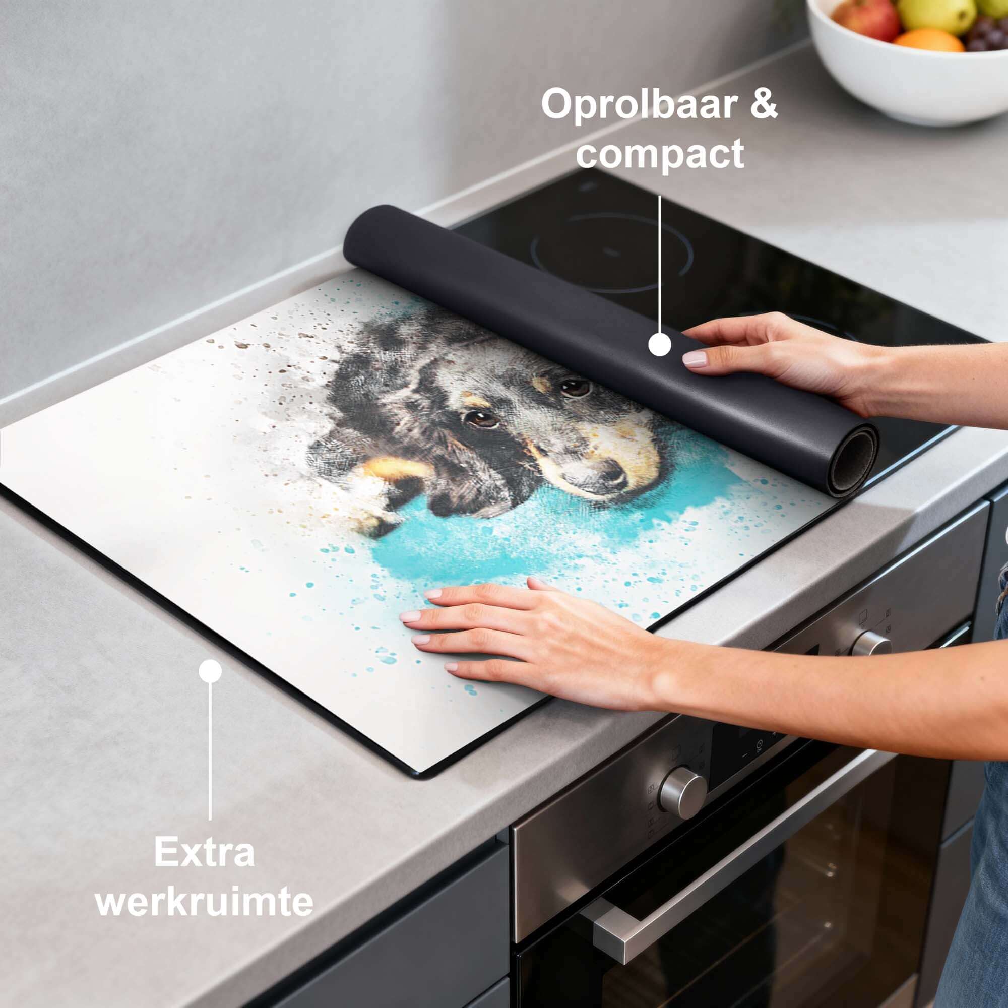 Dreamy Dachshund - Herdabdeckplatte mit kompaktem und aufrollbarem Design für zusätzlichen Arbeitsraum in der Küche.