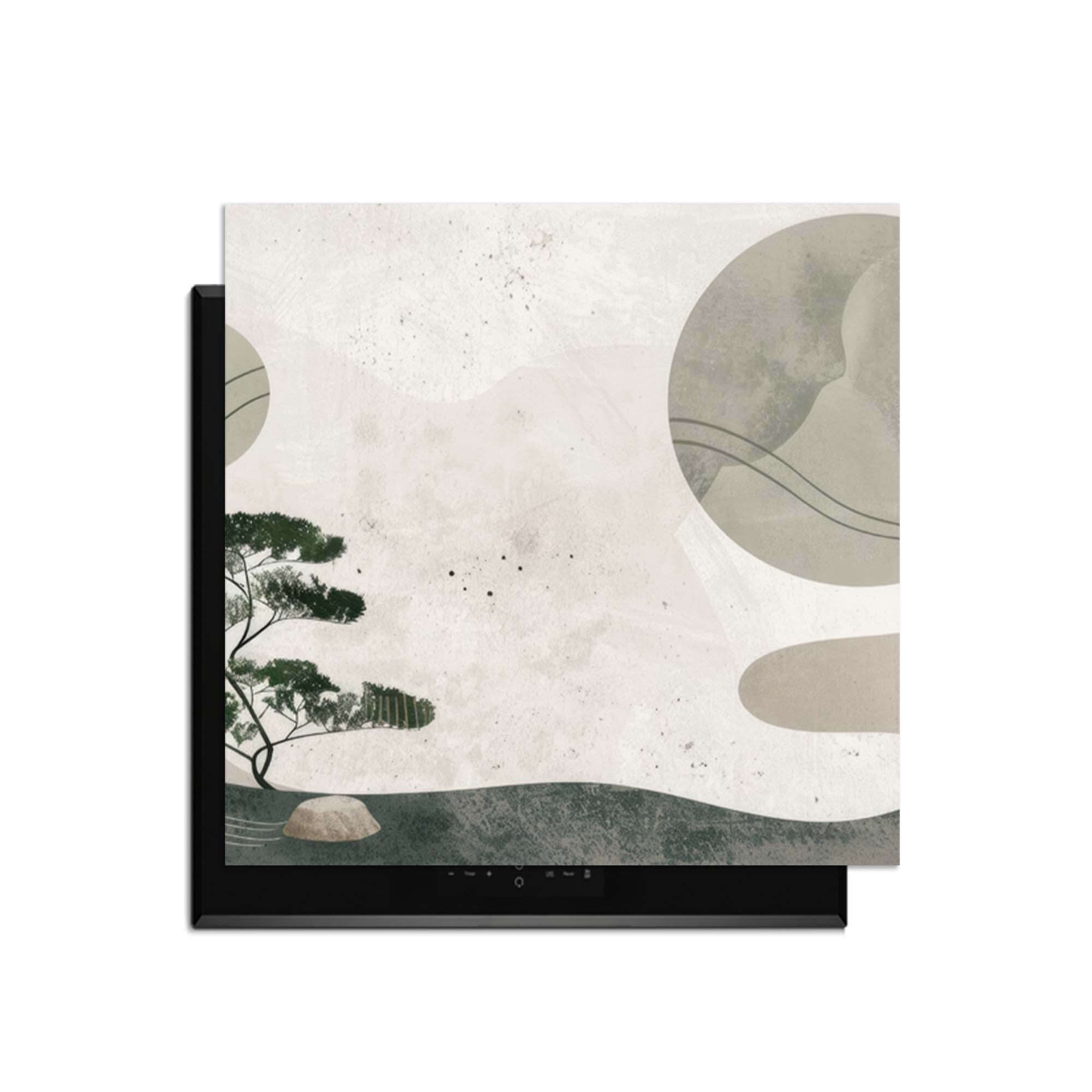 Zen Pine - Japandi Herdabdeckplatte mit minimalistischem Design und natürlichen Elementen für Ihre Küche.