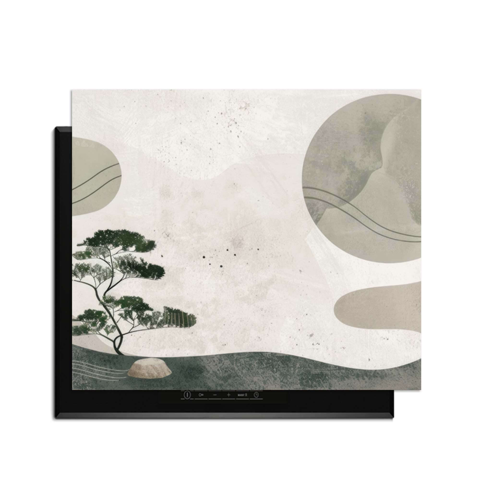 Zen Pine - Japandi Herdabdeckplatte mit beruhigendem Design für Induktionskochfelder.