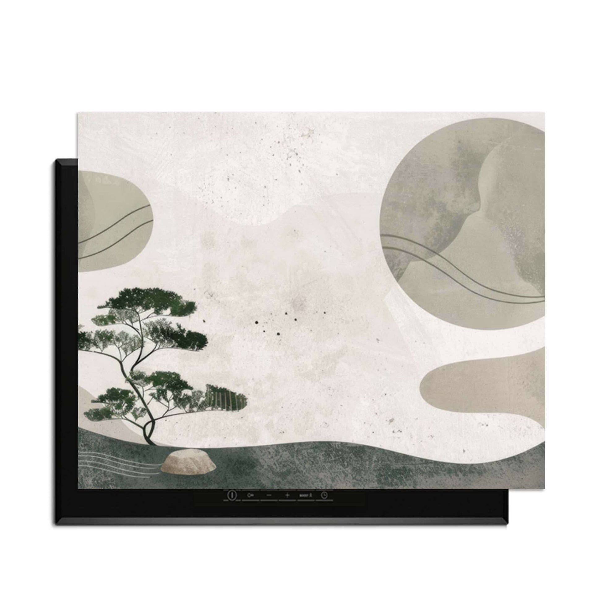 Zen Pine - Japandi Herdabdeckplatte mit rustikalem Design für Induktionskochfelder.