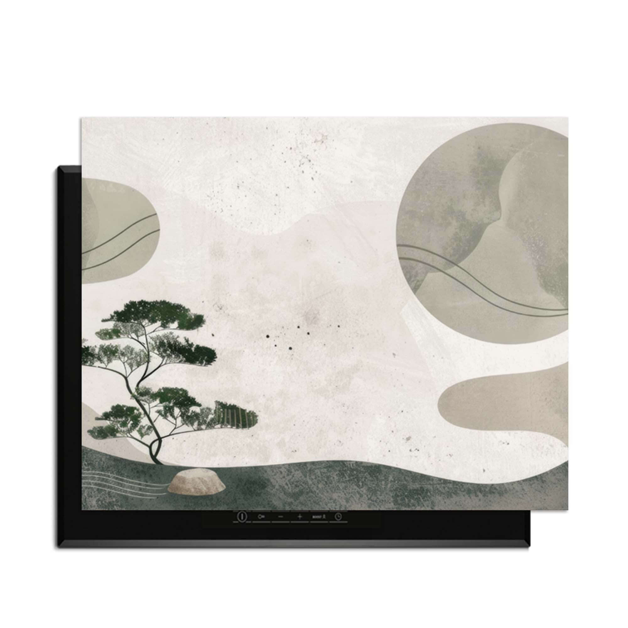 Zen Pine - Japandi Herdabdeckplatte mit rustikalem Design für Induktionskochfelder.