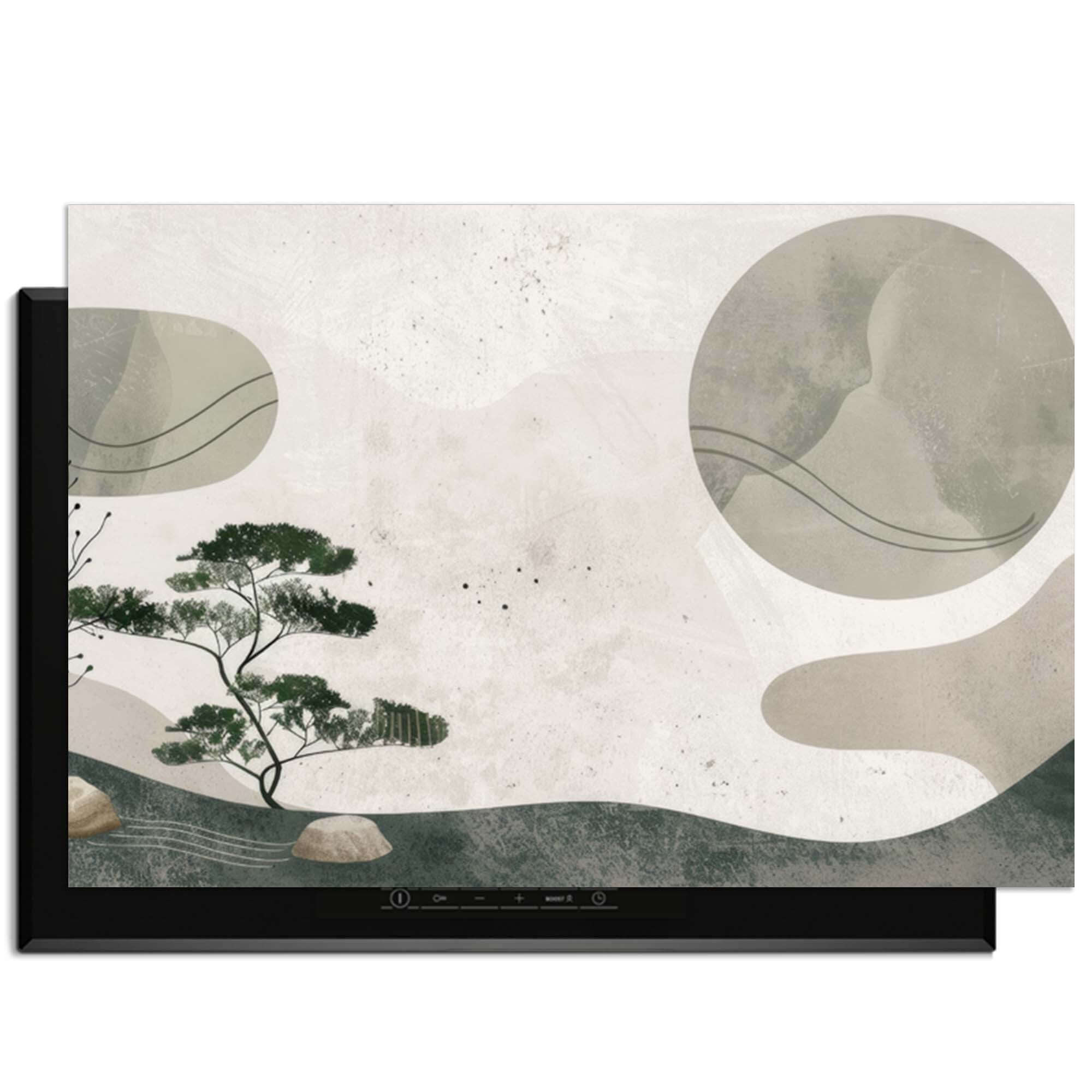 Zen Pine - Japandi Herdabdeckplatte mit natürlichem Design und praktischem Schutz für Induktionskochfelder.