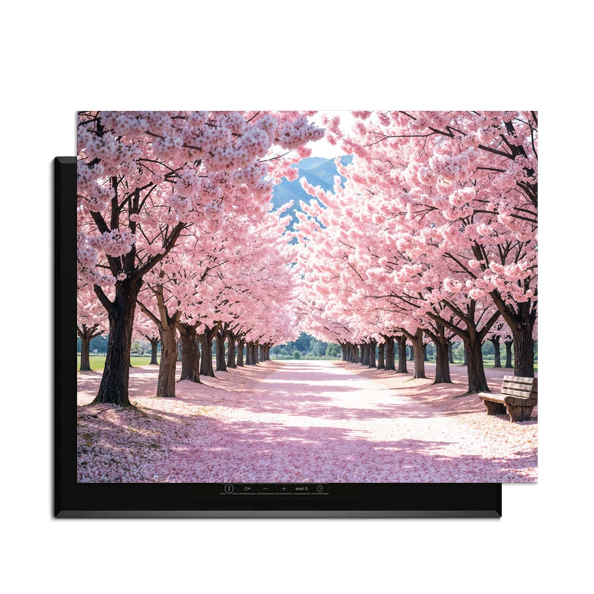 Sakura Bliss - Herdabdeckplatte mit einer schönen Ansicht der blühenden japanischen Kirschblüte.