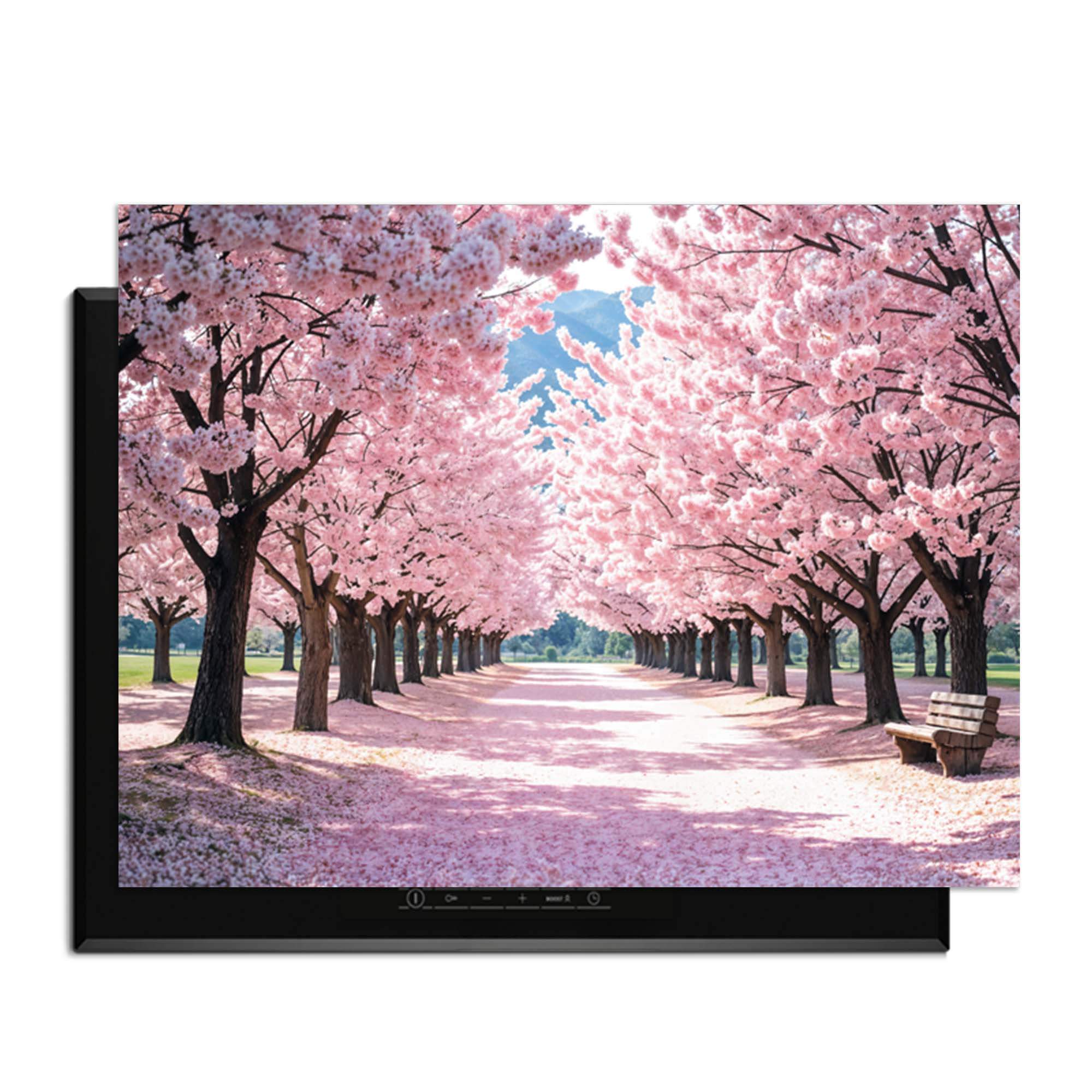 Sakura Bliss - Herdabdeckplatte mit einem heiteren Kirschblütenhintergrund in zarten Rosatönen.