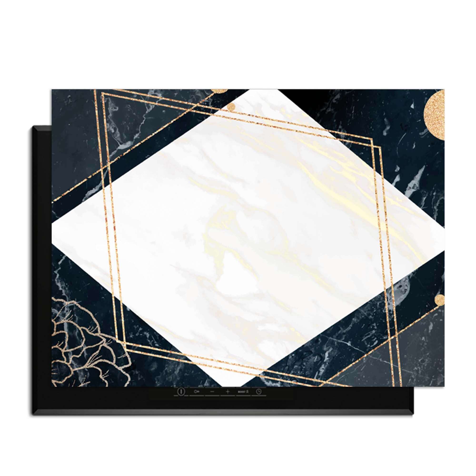 Glamour Marble - Herdabdeckplatte mit Marmor, Goldglitter und rosa Akzenten für eine schicke Küche.