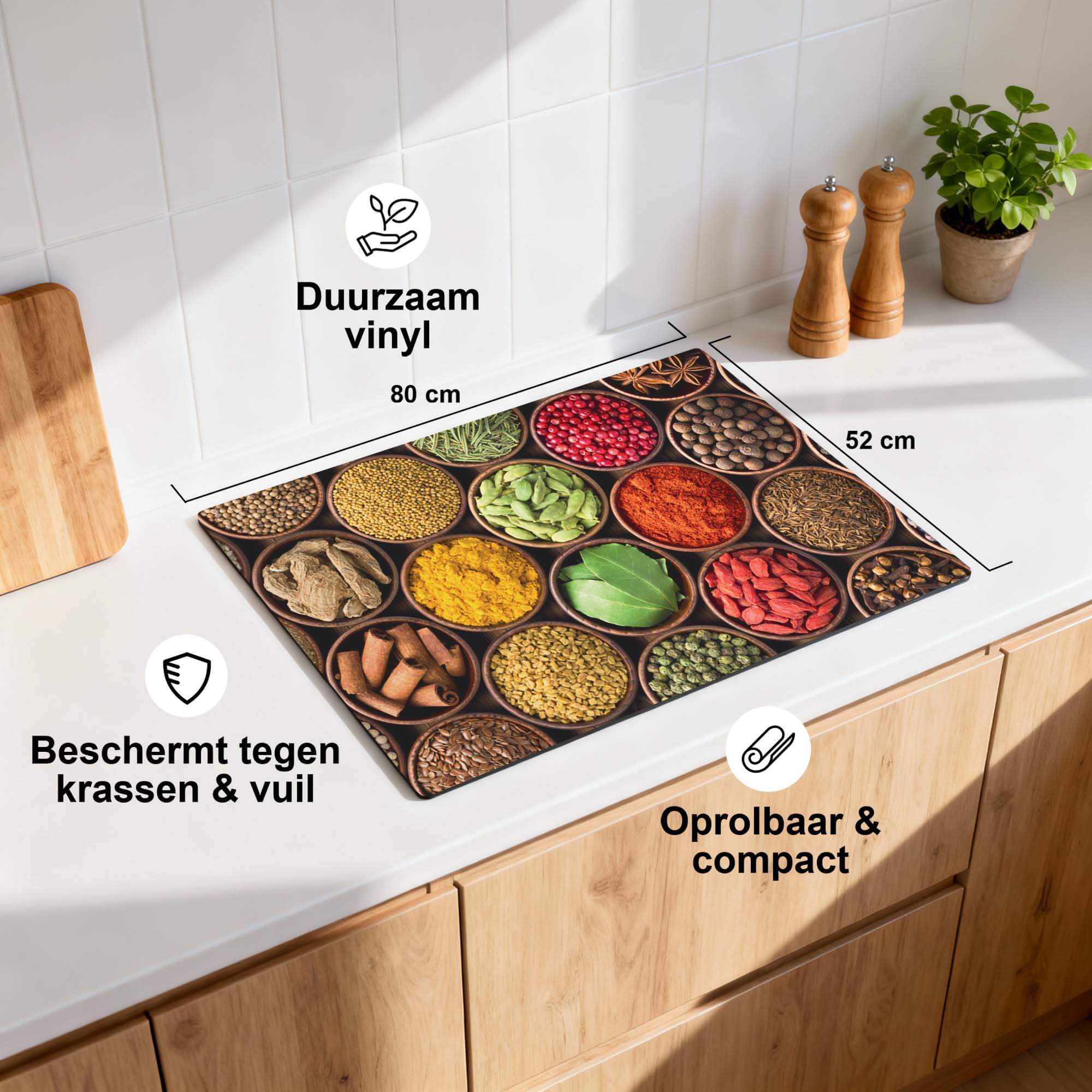 Spice Harmony - Herdabdeckplatte auf einer Küchenarbeitsplatte, haltbares Vinyl, schützt vor Kratzern und Schmutz.