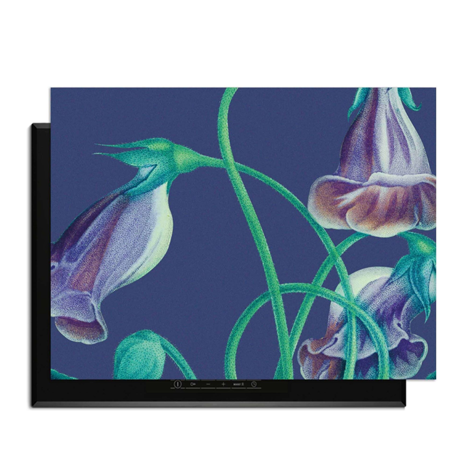 Midnight Bloom - Herdabdeckplatte mit lilafarbenen Blumen auf einem tiefen Hintergrund für einen stilvollen Küchenschutz.