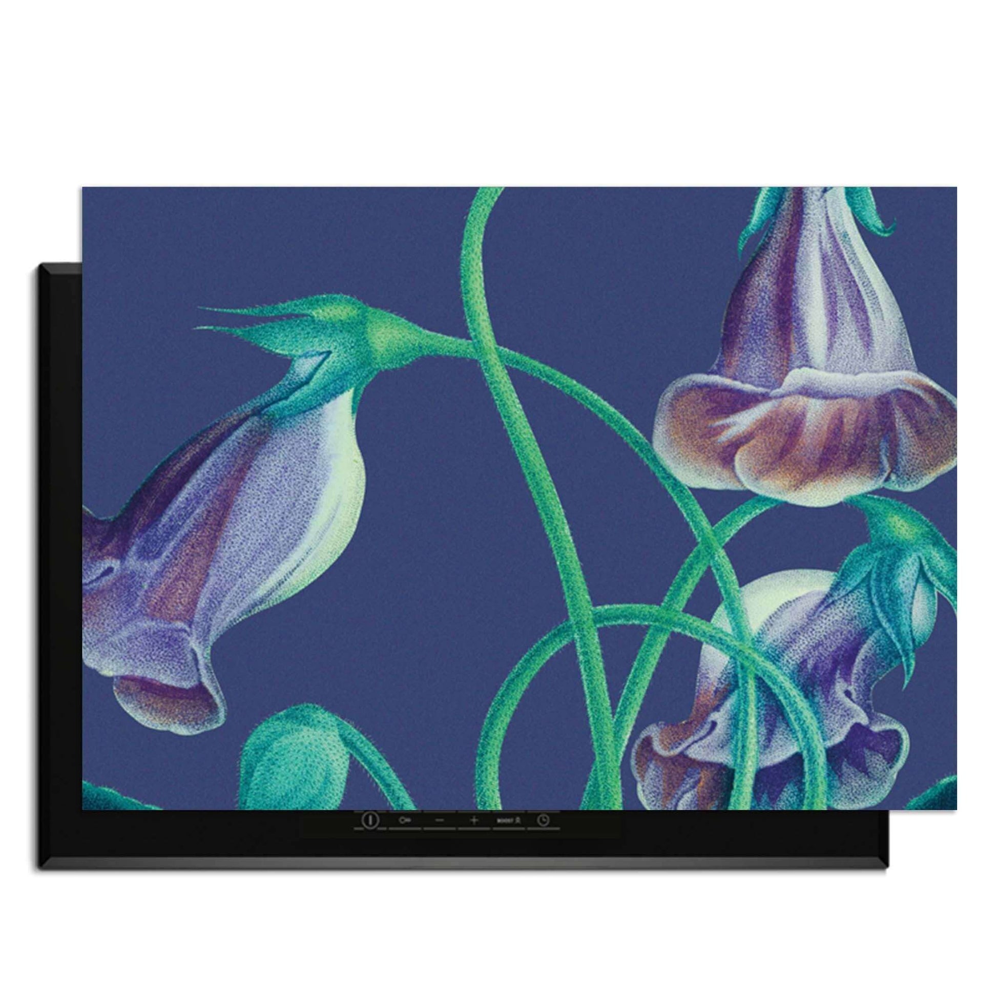 Midnight Bloom - Herdabdeckplatte mit violetten Blumen auf einem tiefen Hintergrund für eine elegante Küche.