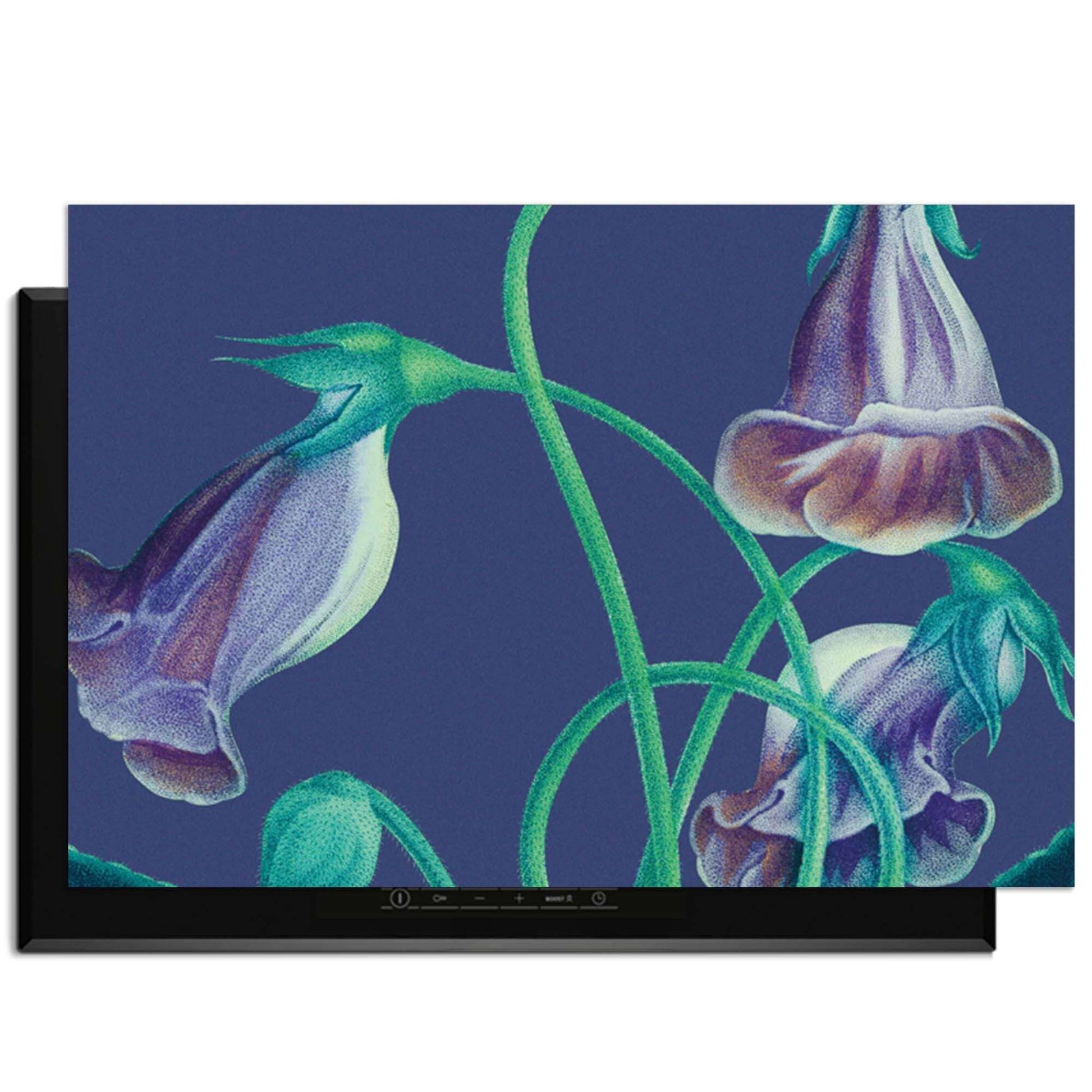 Midnight Bloom - Herdabdeckplatte mit violetten Blumen auf tiefem Hintergrund für eine stilvolle Küche.
