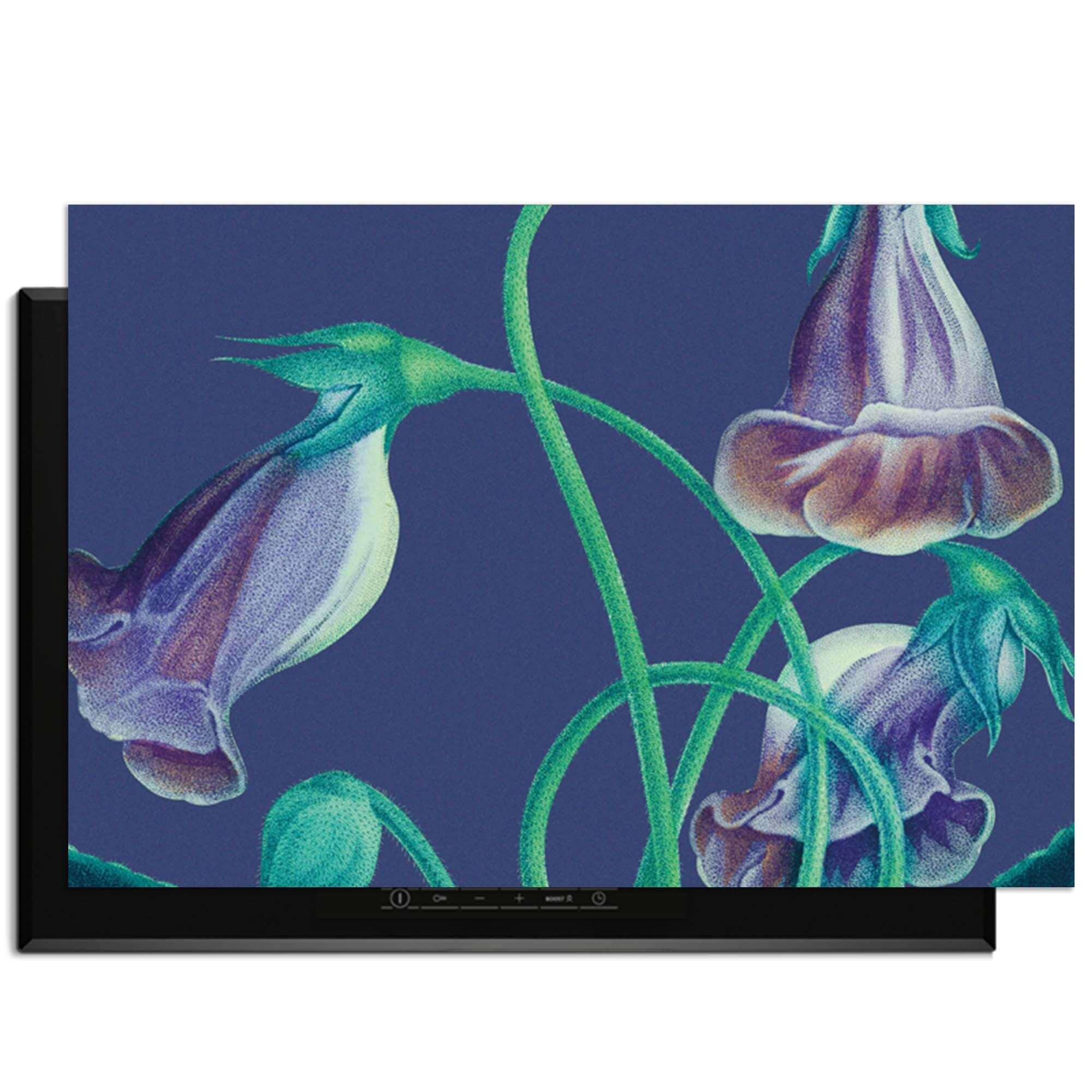 Midnight Bloom - Herdabdeckplatte mit violetten Blumen auf tiefem Hintergrund für eine stilvolle Küche.